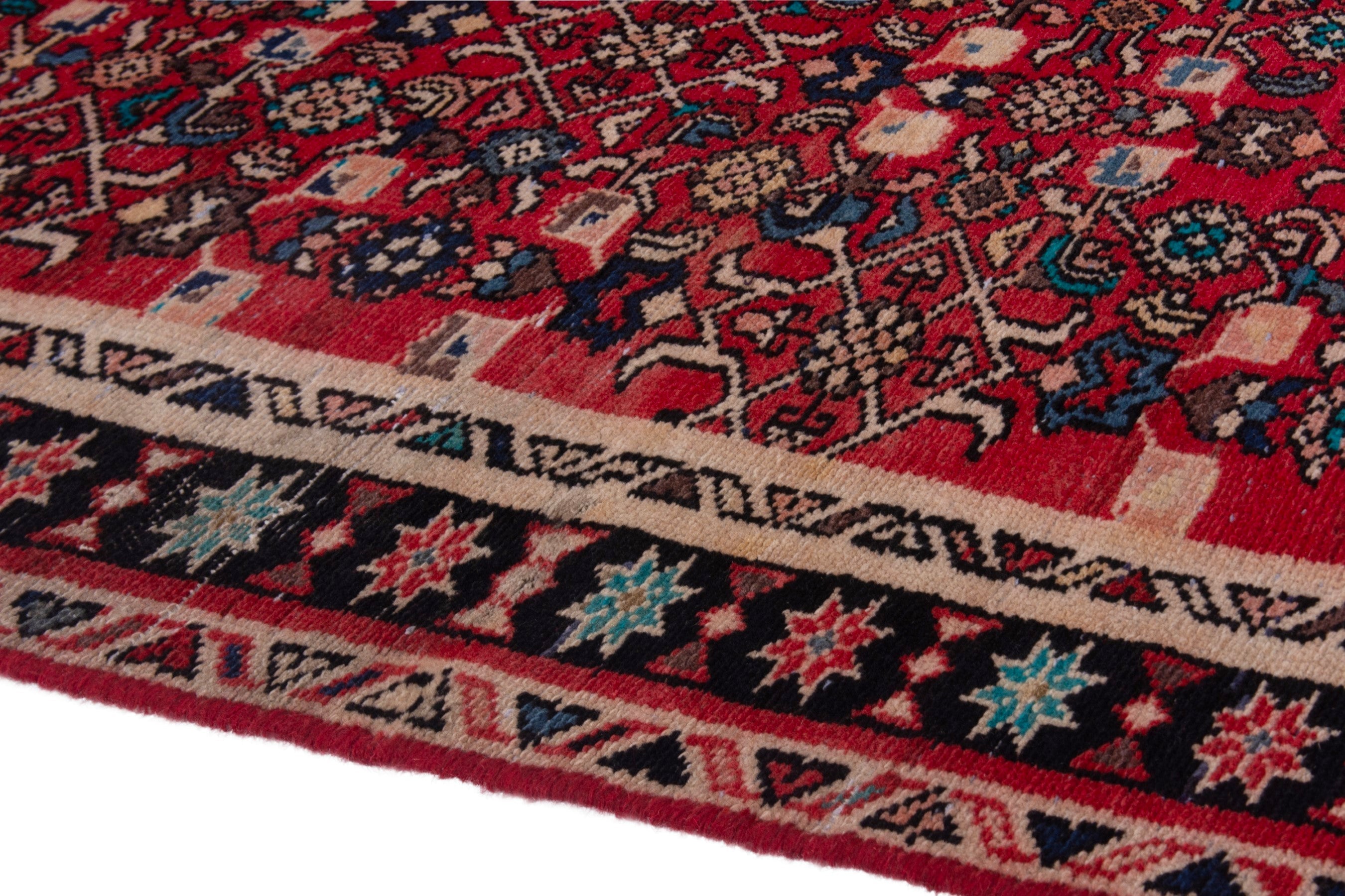 Persian Hamedan runner rug in deep red and burgundy, view 5 of 16