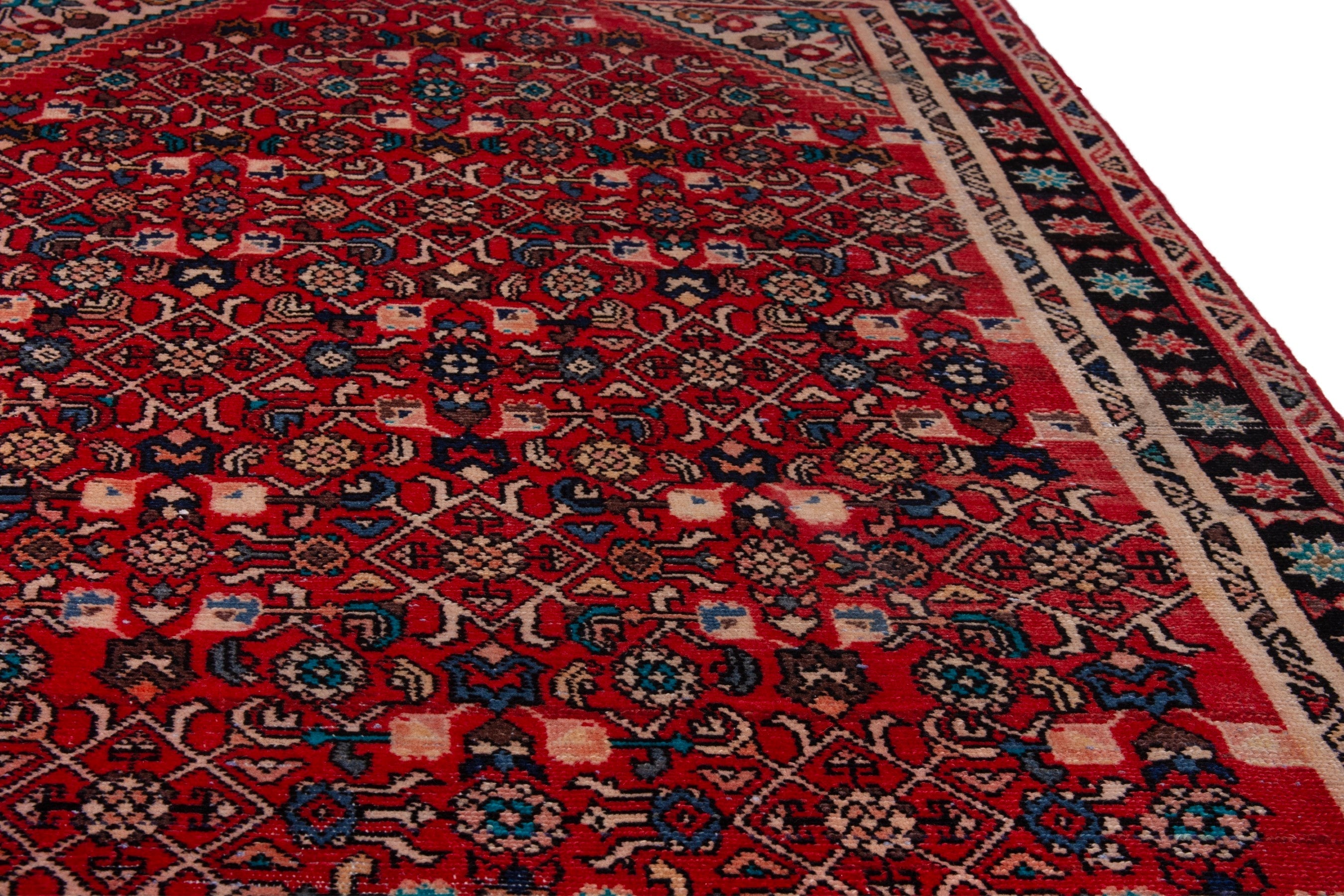 Persian Hamedan runner rug in deep red and burgundy, view 7 of 16