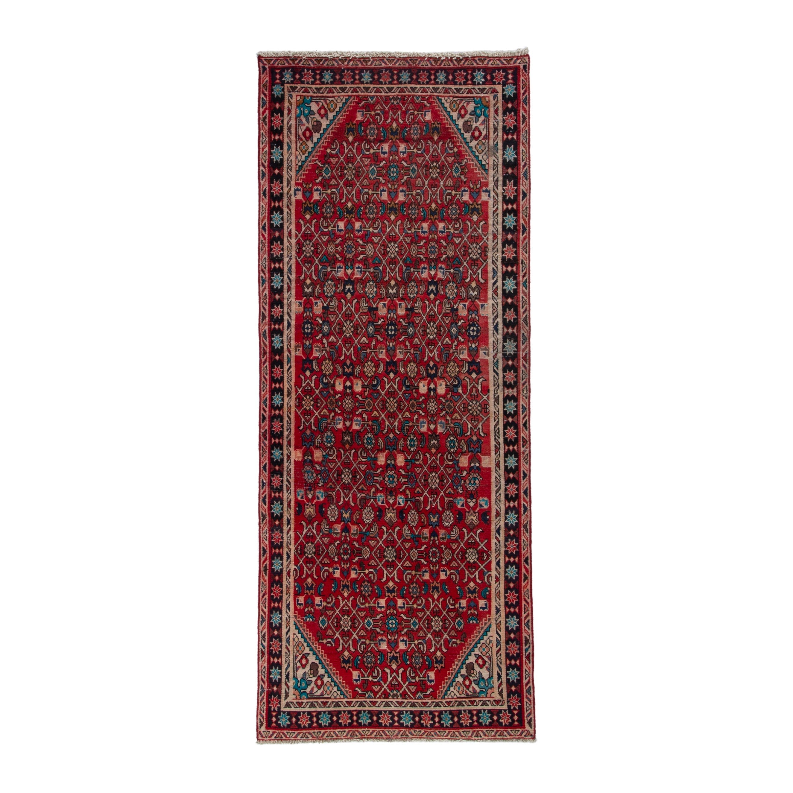 Persian Hamedan runner rug in deep red and burgundy, 3'5" x 8'6"