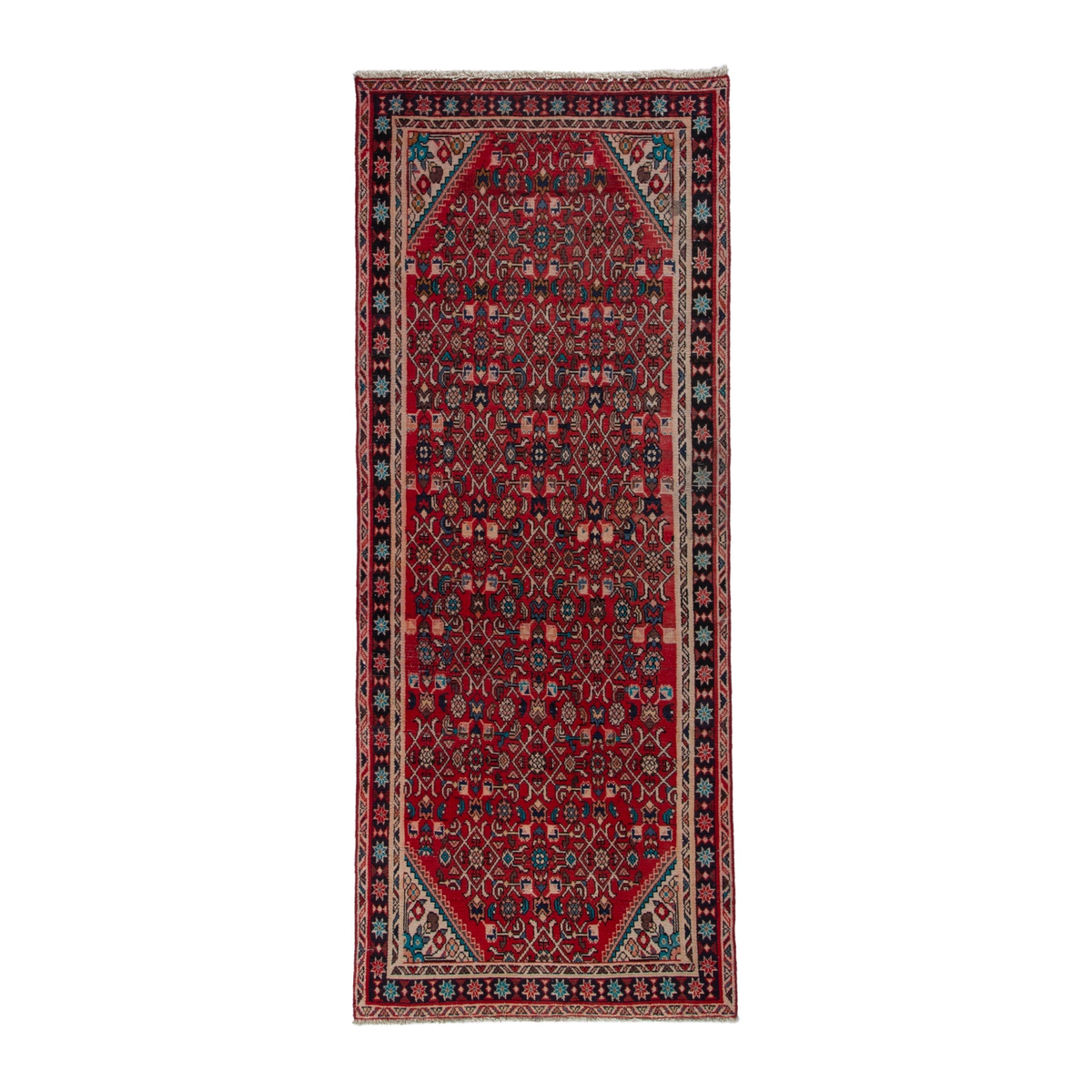 Persian Hamedan runner rug in deep red and burgundy, 3'5" x 8'6"