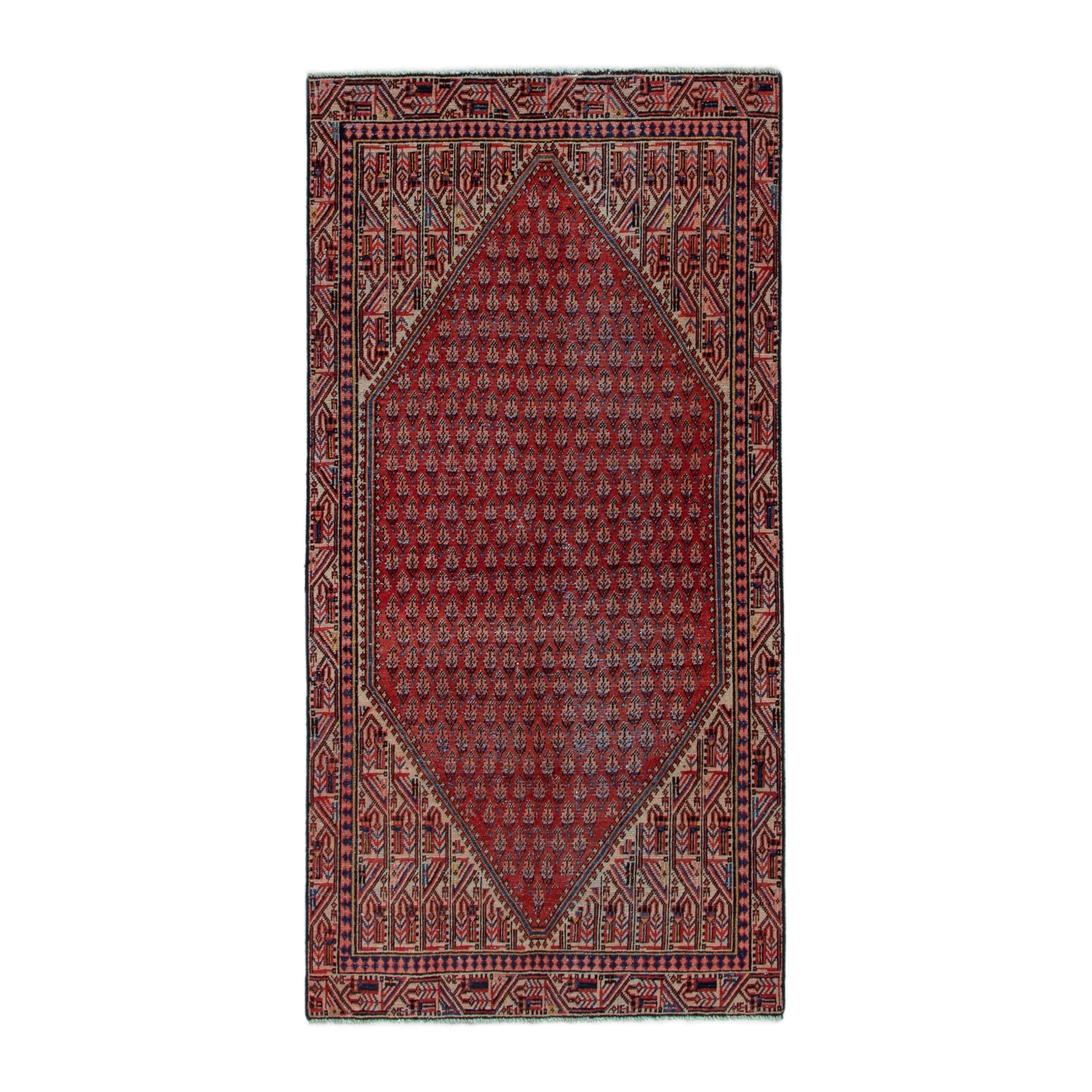 Persian Arak area rug in deep red and rust, 3'11" x 6'8"