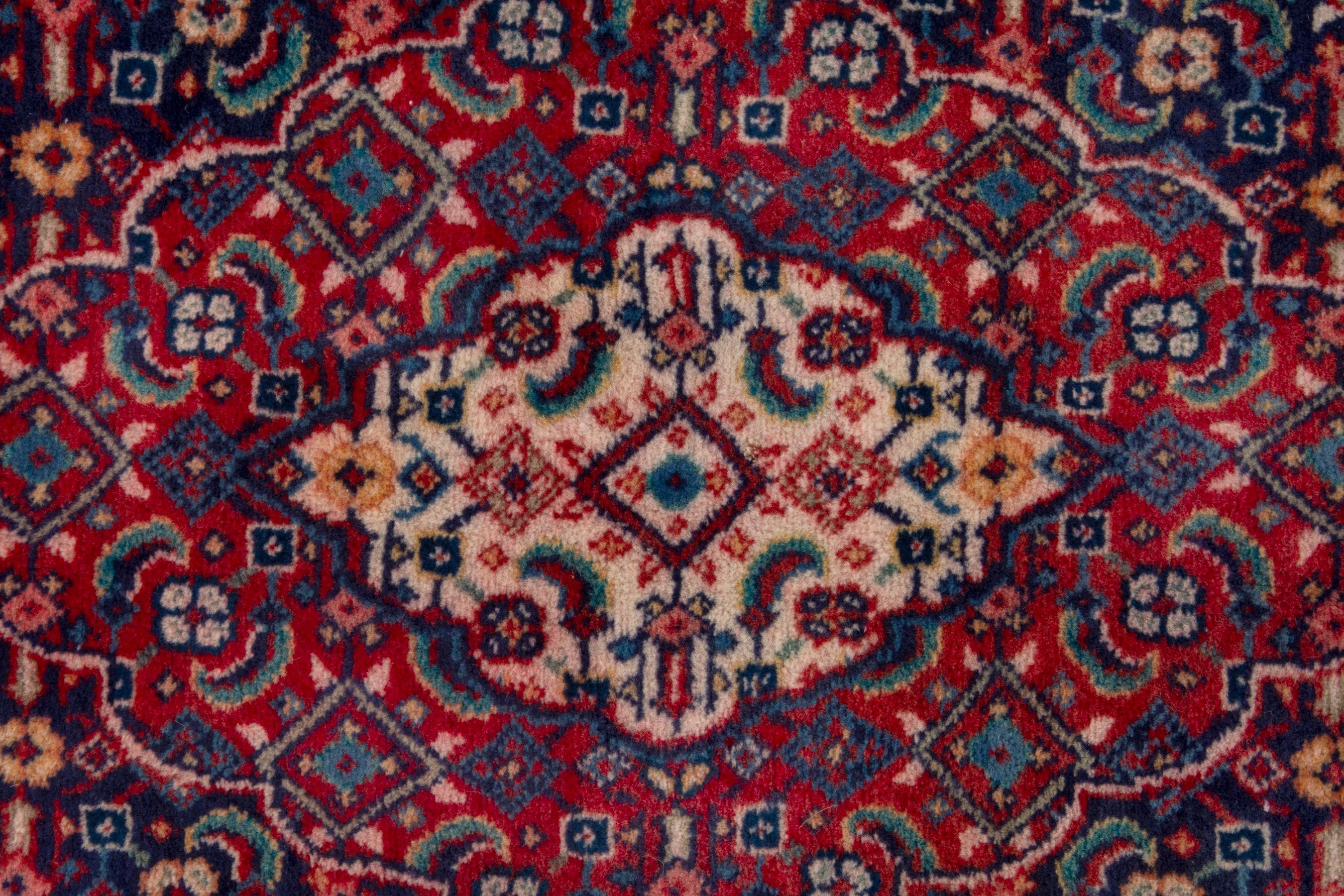 Persian Mahal area rug in navy and deep red, view 13 of 17