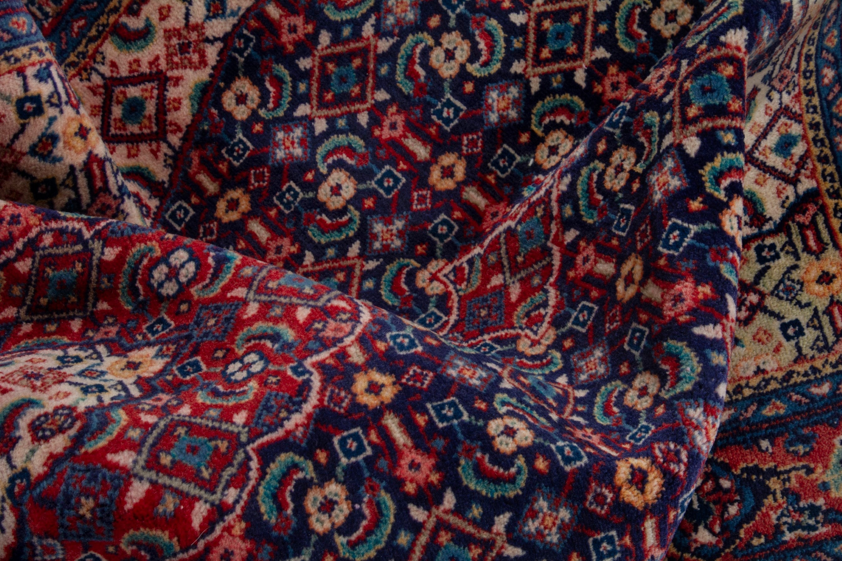 Persian Mahal area rug in navy and deep red, view 15 of 17