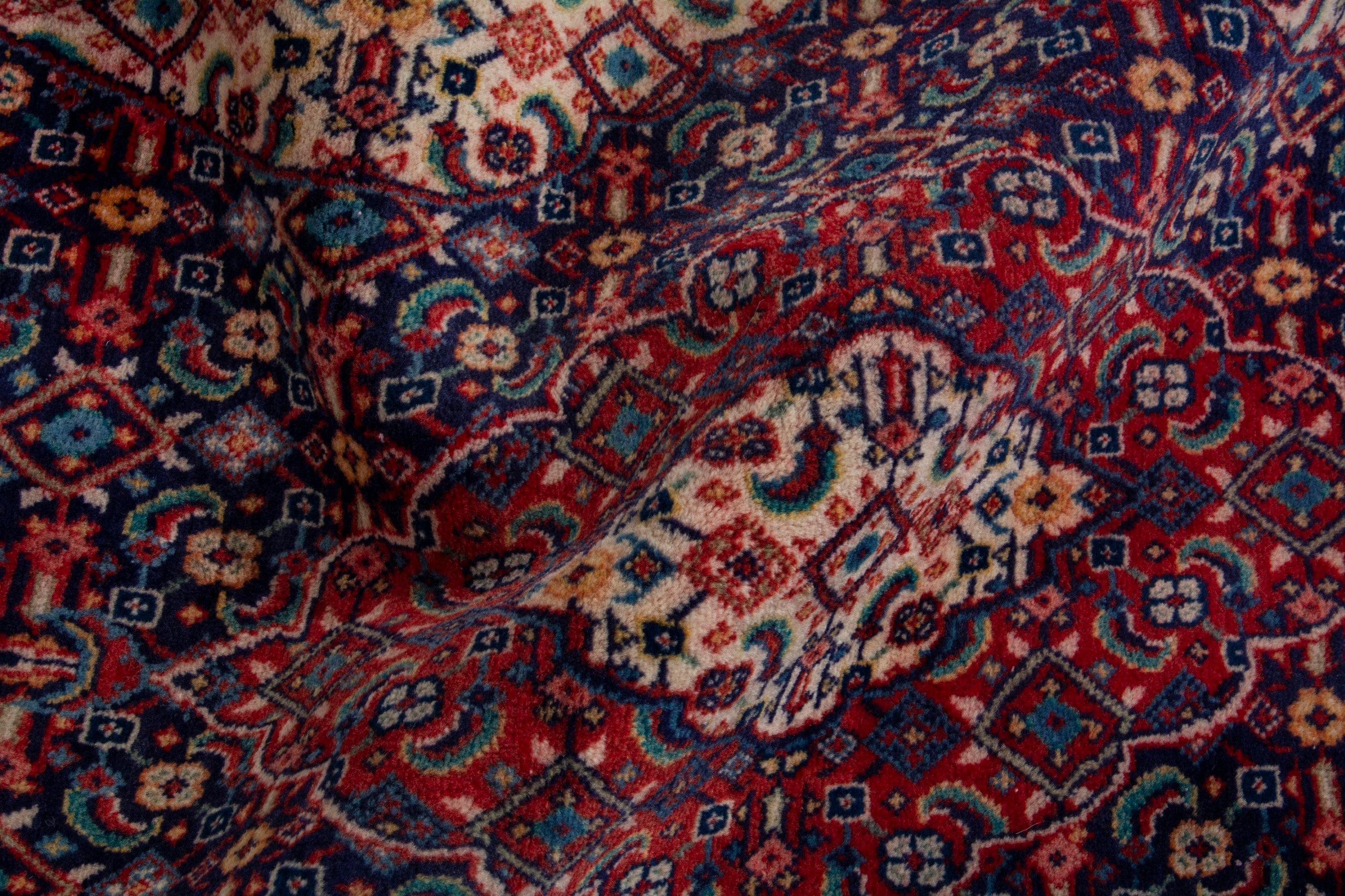 Persian Mahal area rug in navy and deep red, view 16 of 17