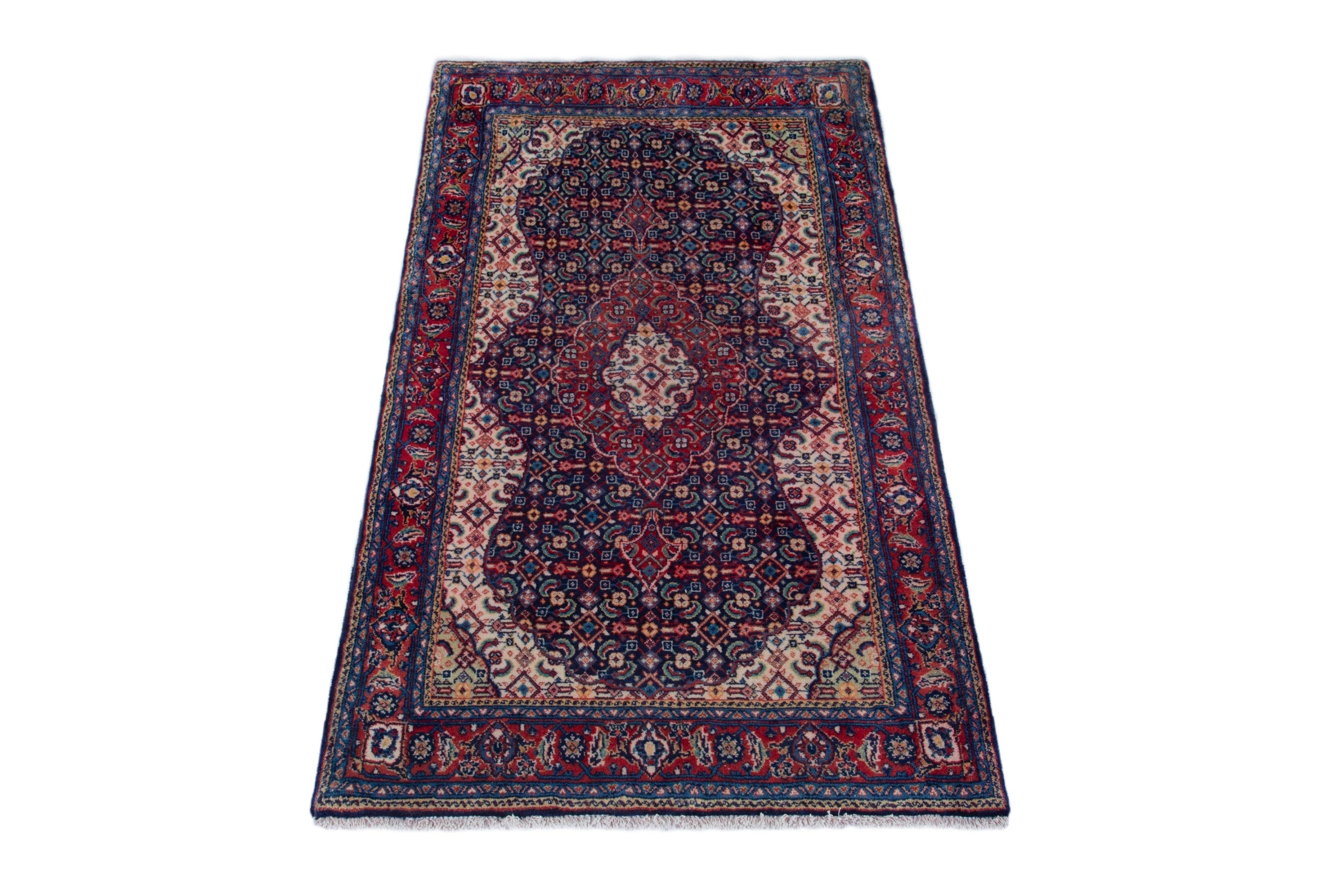 Persian Mahal area rug in navy and deep red, view 2 of 17