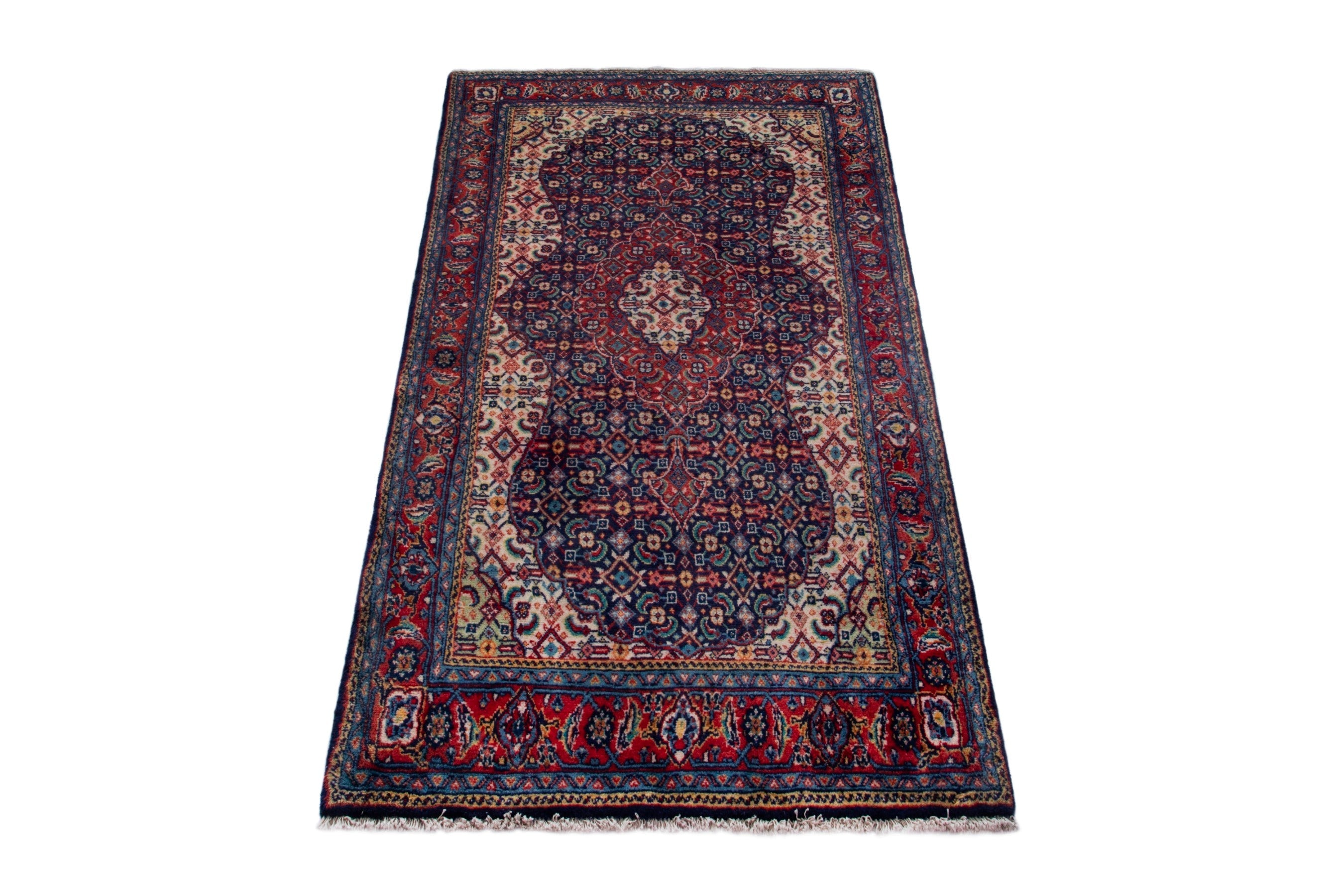 Persian Mahal area rug in navy and deep red, view 3 of 17