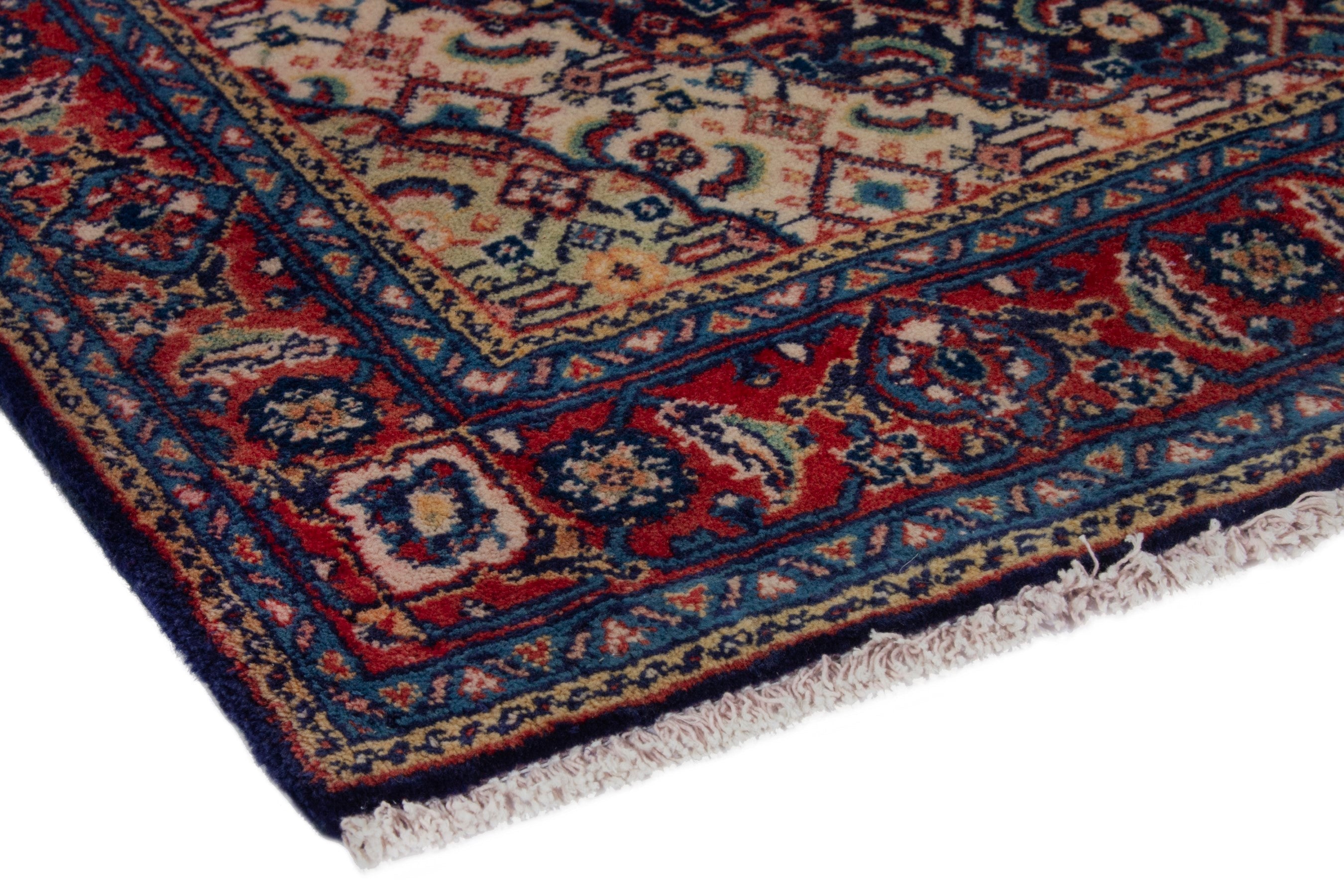 Persian Mahal area rug in navy and deep red, view 4 of 17