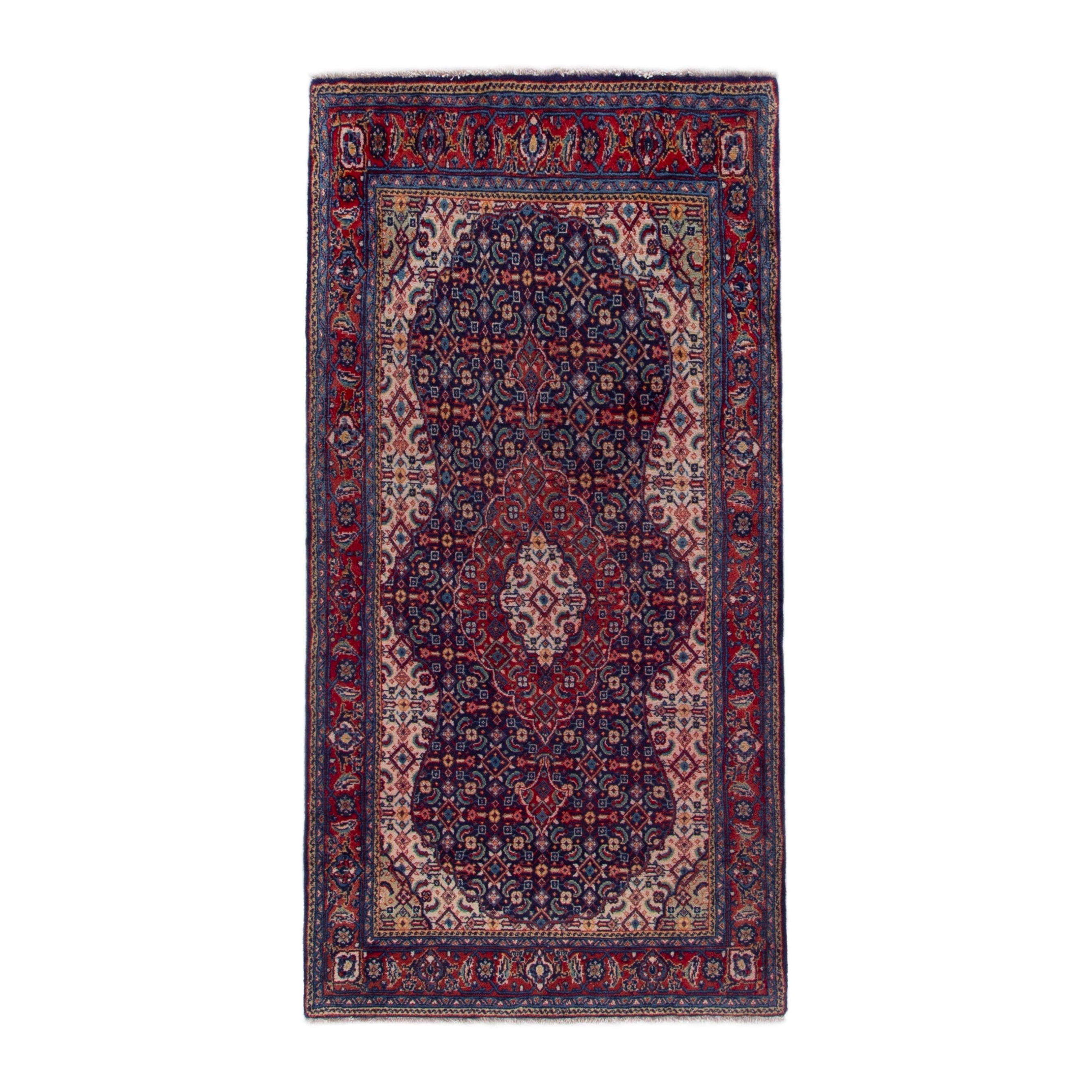 Persian Mahal area rug in navy and deep red, 3'5" x 6'8"