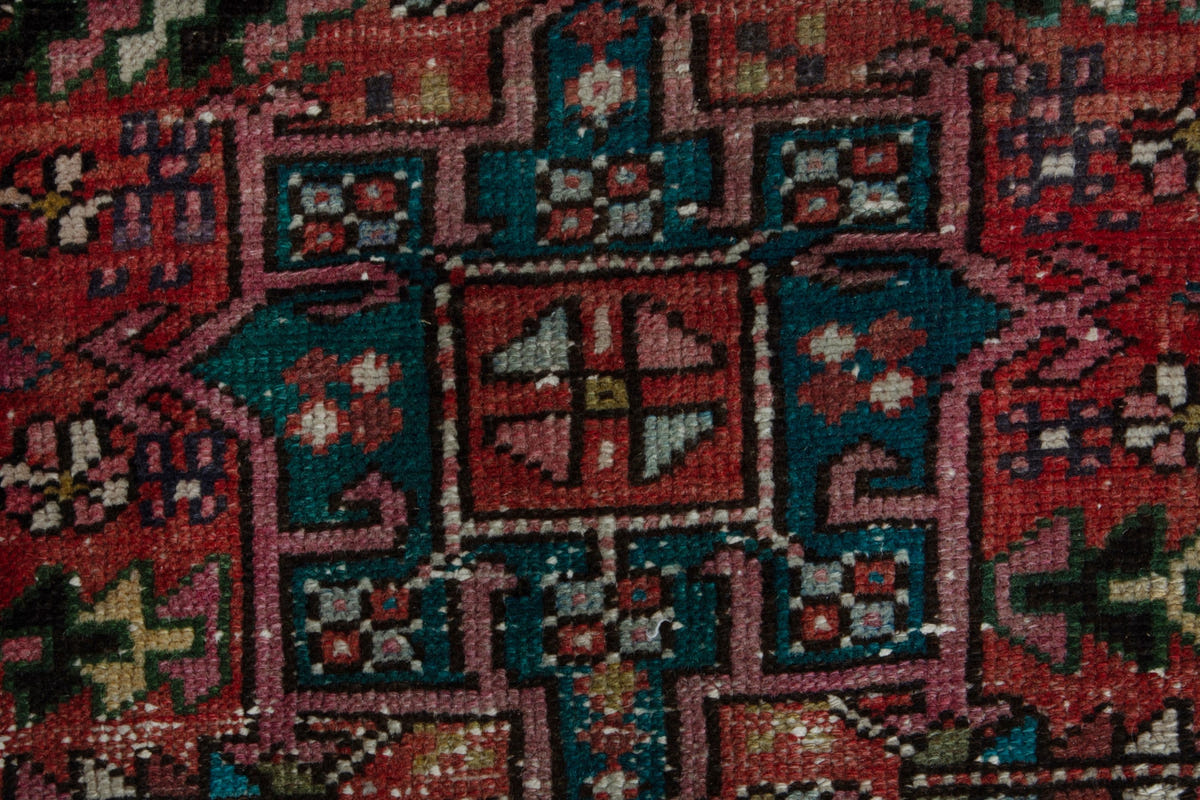 Persian Gharajeh runner rug in faded red and navy, view 11 of 17