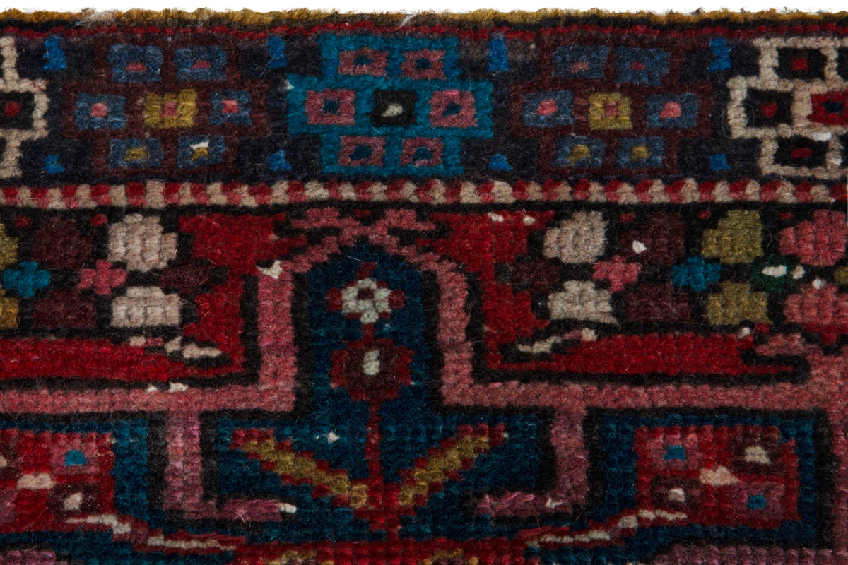 Persian Gharajeh runner rug in faded red and navy, view 13 of 17