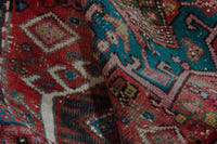 Persian Gharajeh runner rug in faded red and navy, view 16 of 17