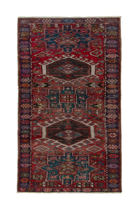 Persian Gharajeh runner rug in faded red and navy, view 2 of 17