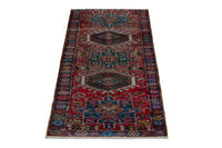 Persian Gharajeh runner rug in faded red and navy, view 3 of 17