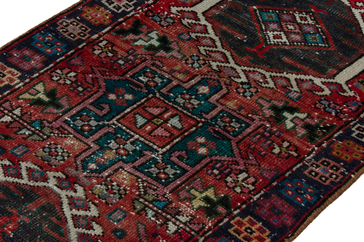 Persian Gharajeh runner rug in faded red and navy, view 5 of 17