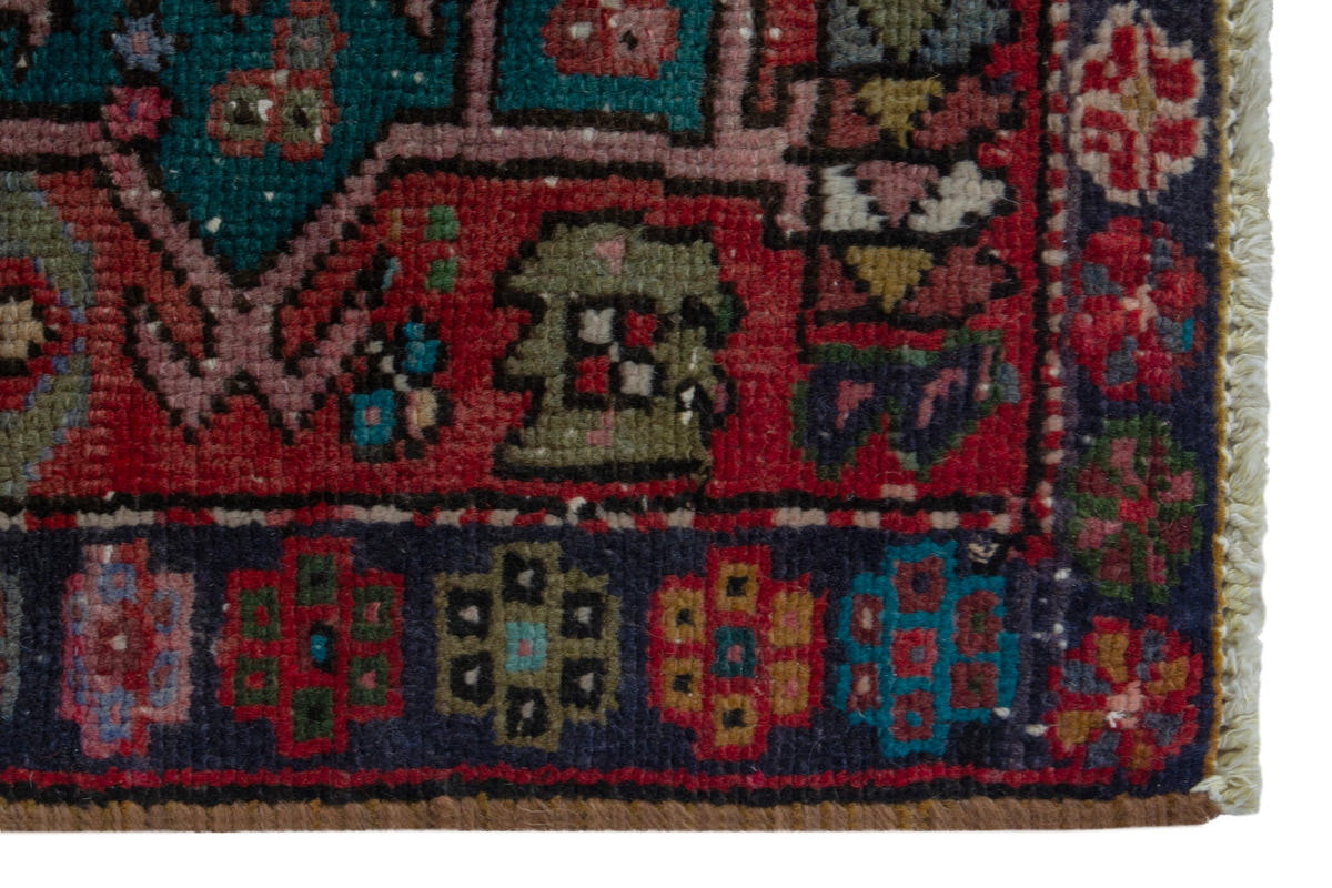 Persian Gharajeh runner rug in faded red and navy, view 6 of 17