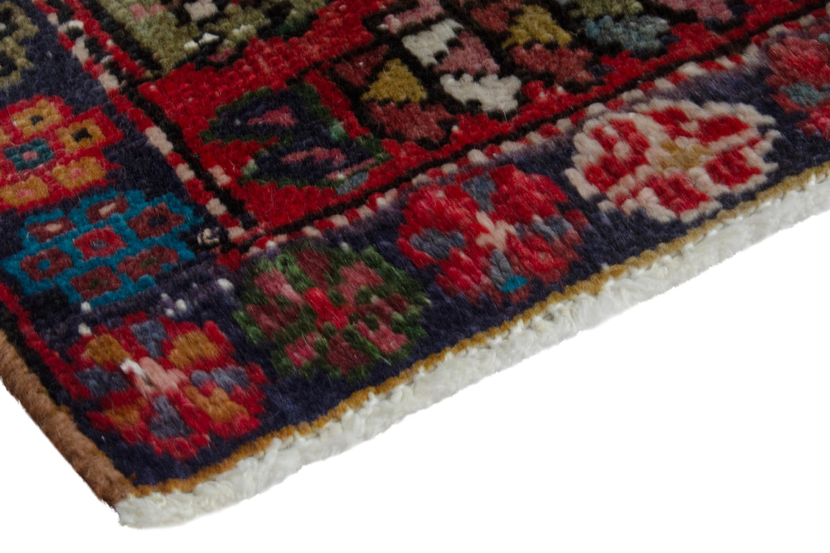 Persian Gharajeh runner rug in faded red and navy, view 7 of 17