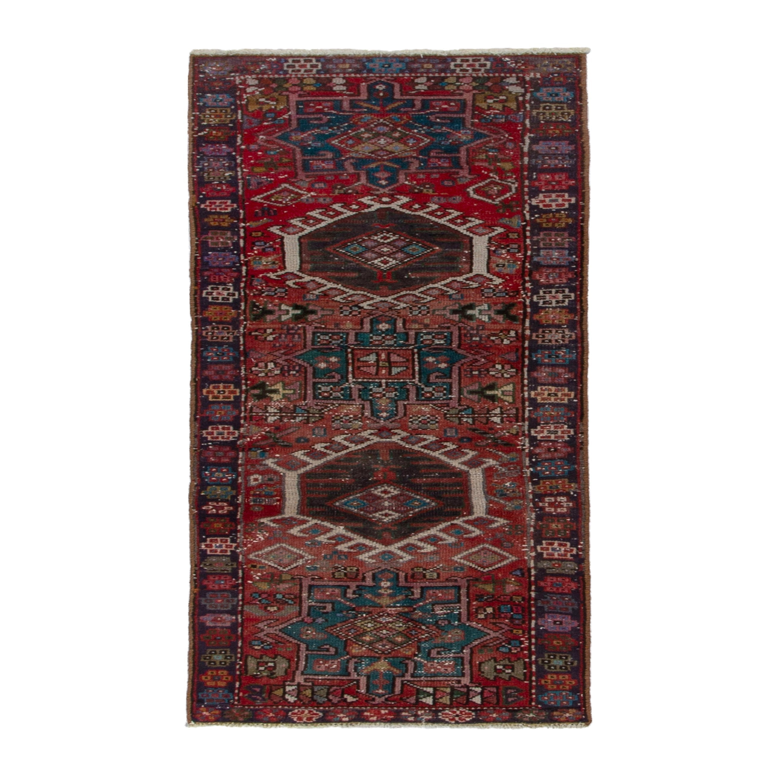 Persian Gharajeh runner rug in faded red and navy, 2' x 5'10"