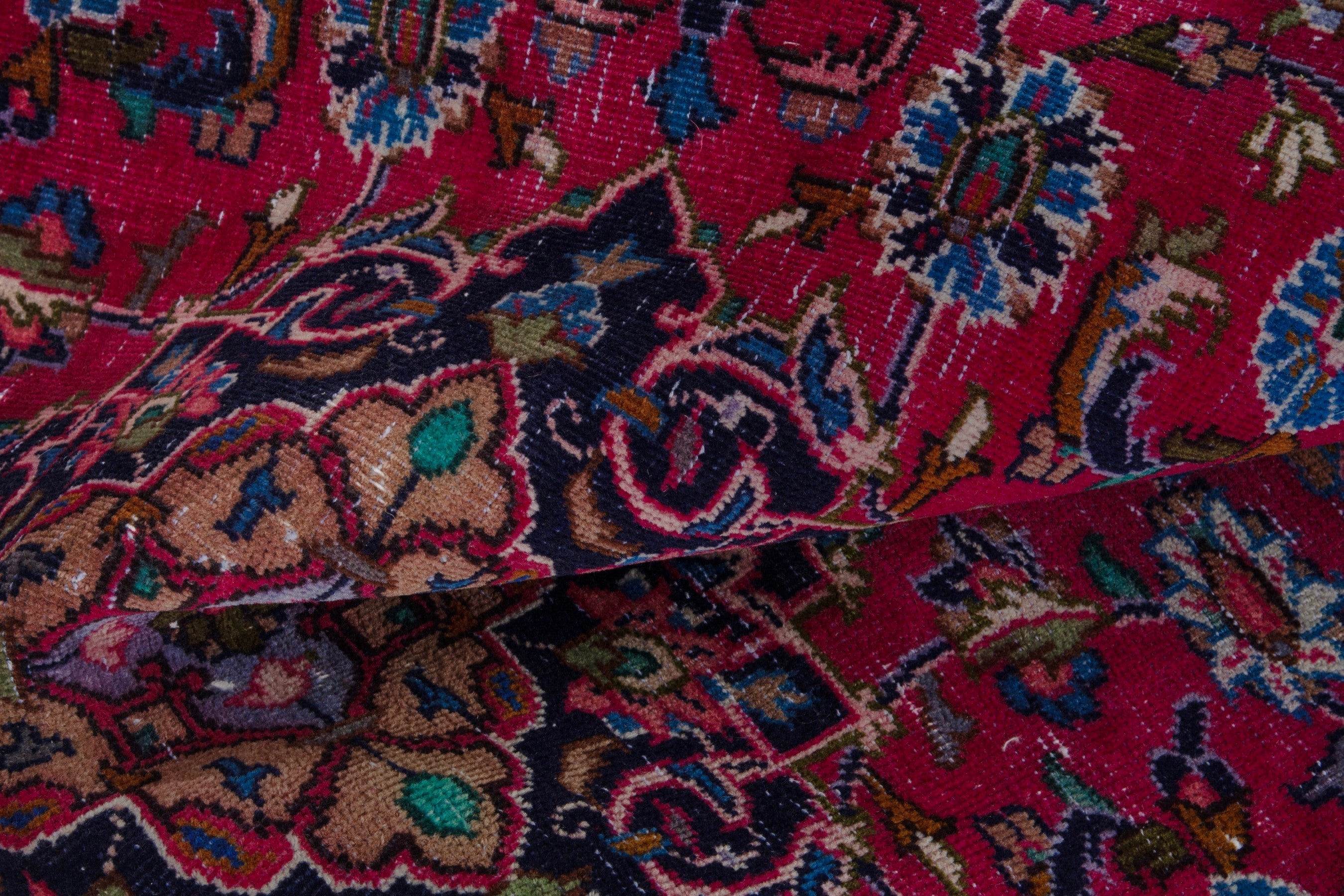 Persian Kashmar area rug in burgundy and navy, view 15 of 18