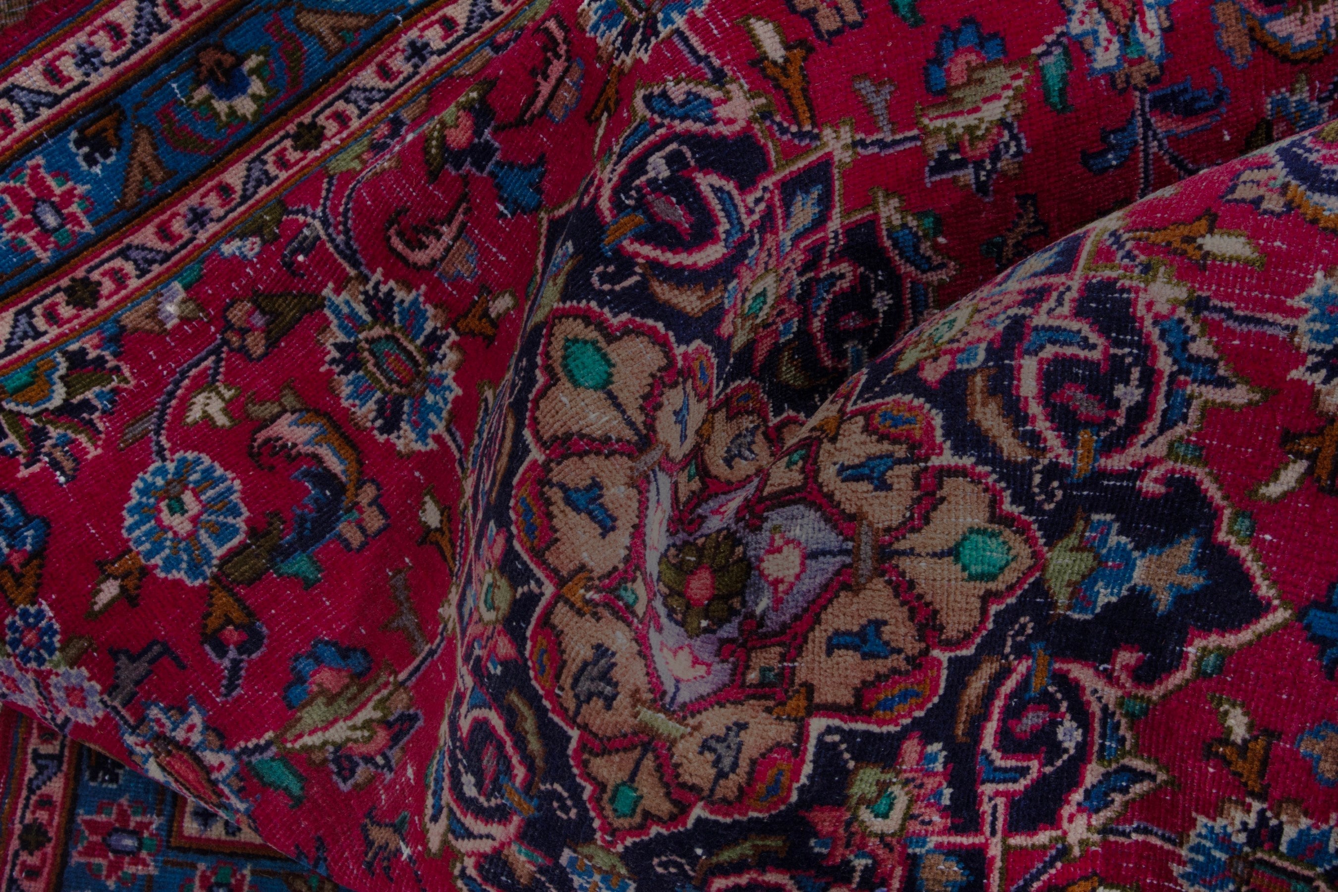 Persian Kashmar area rug in burgundy and navy, view 16 of 18