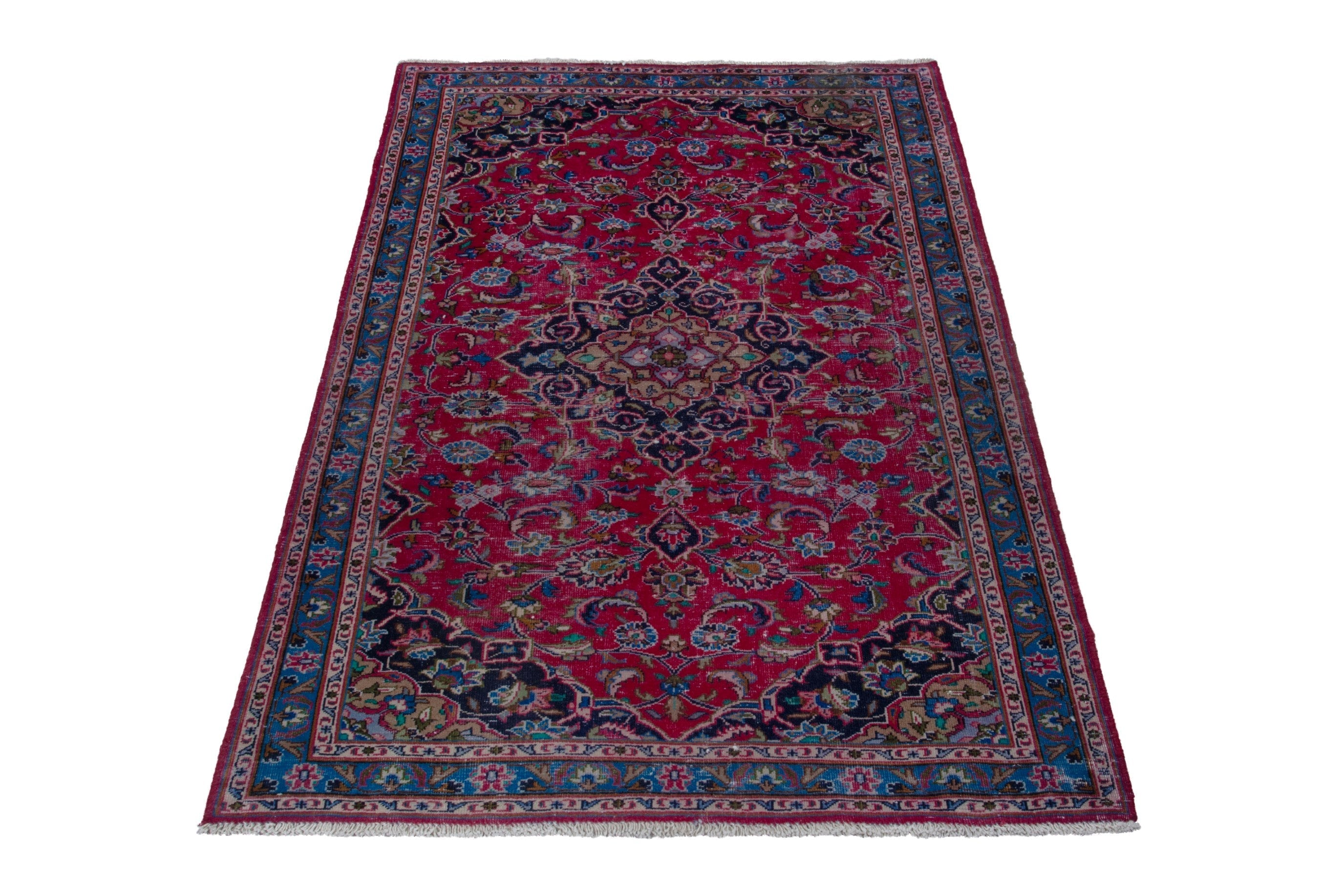 Persian Kashmar area rug in burgundy and navy, view 2 of 18