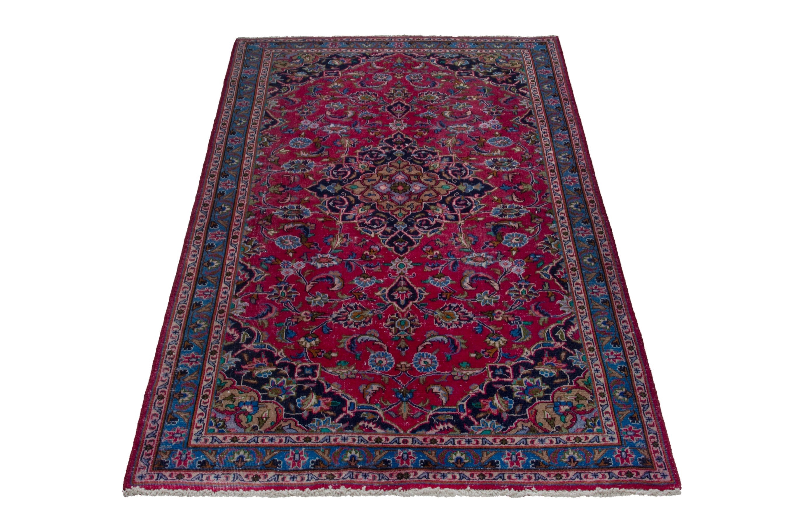 Persian Kashmar area rug in burgundy and navy, view 3 of 18