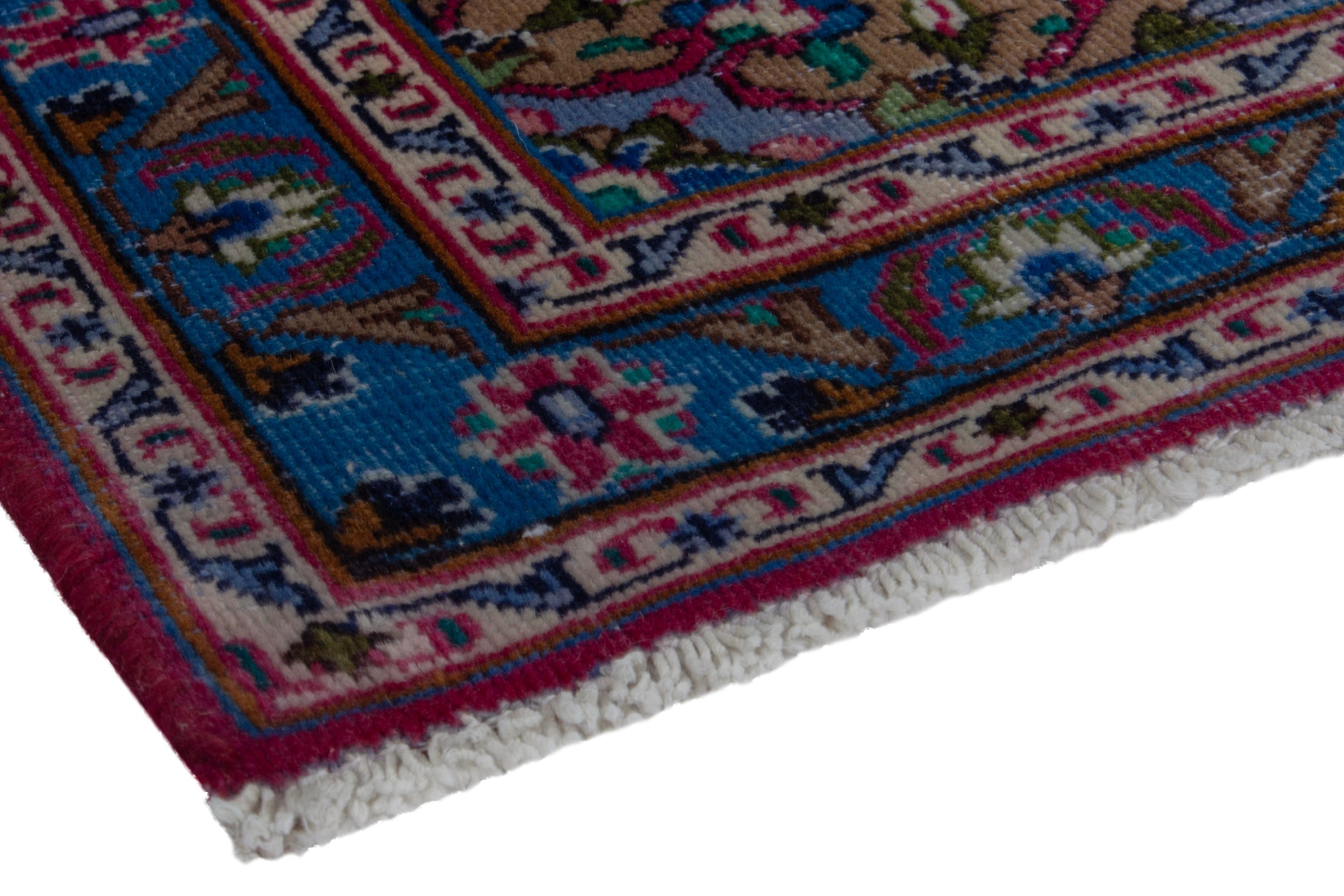 Persian Kashmar area rug in burgundy and navy, view 4 of 18