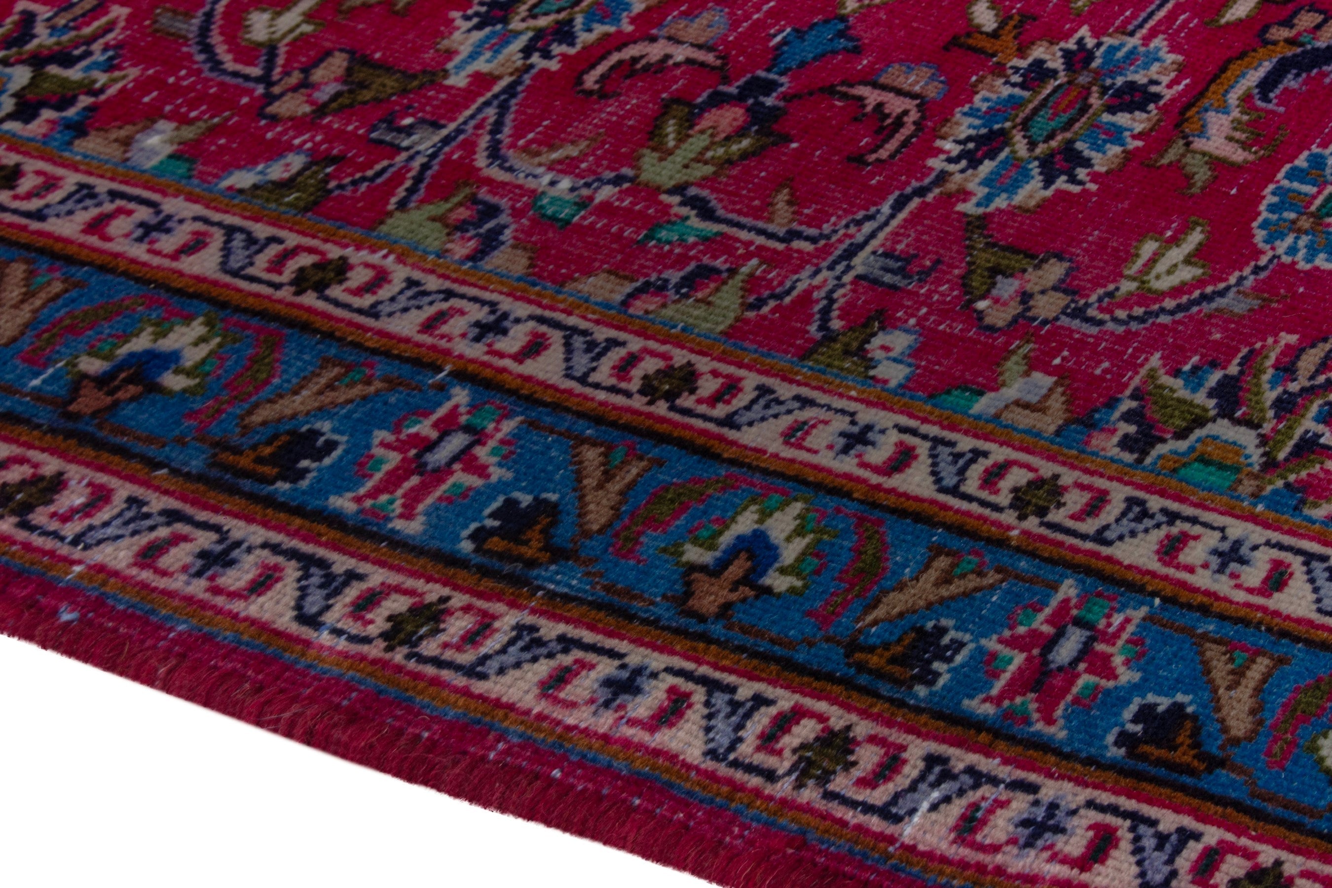 Persian Kashmar area rug in burgundy and navy, view 5 of 18