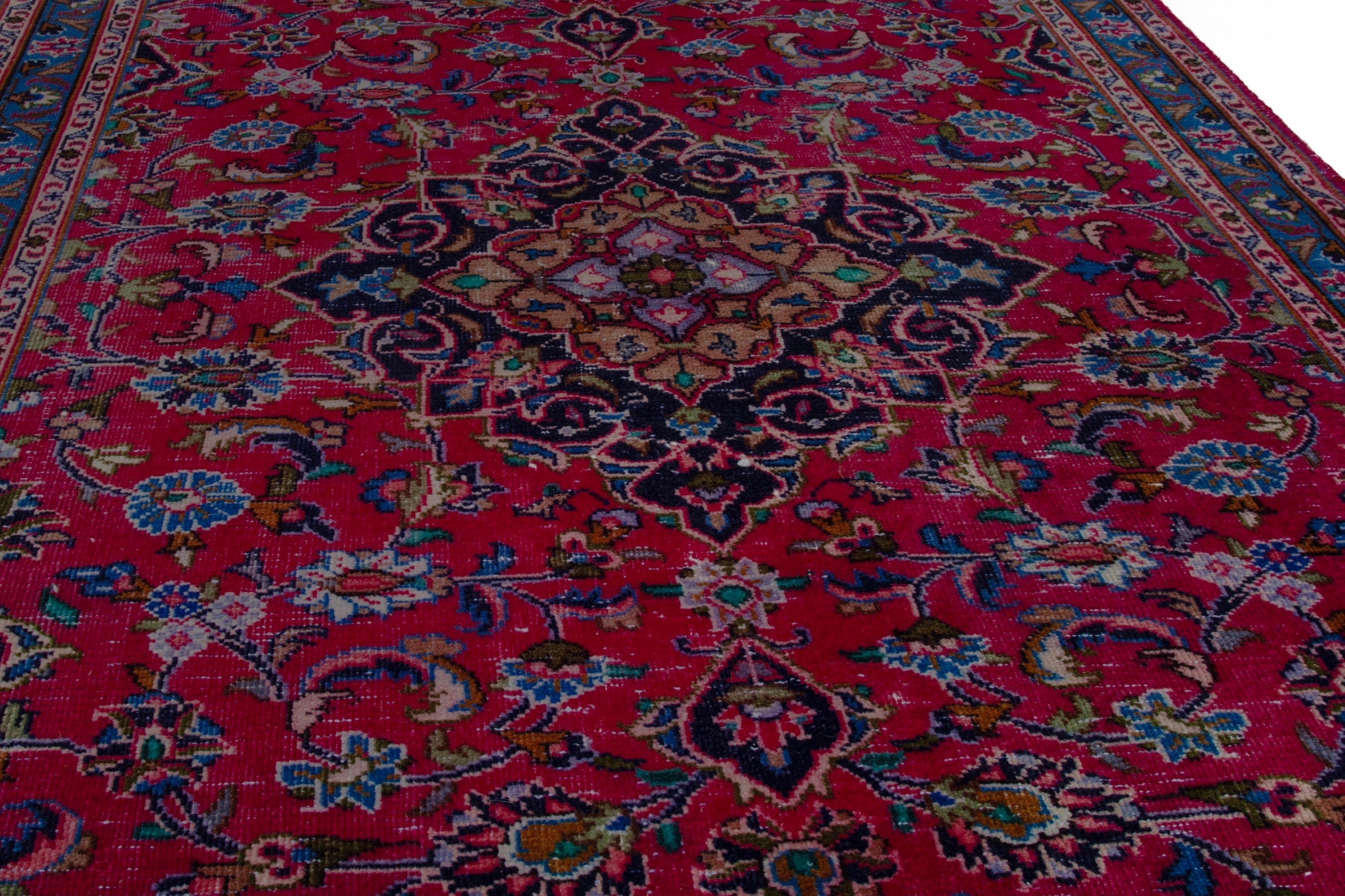 Persian Kashmar area rug in burgundy and navy, view 7 of 18