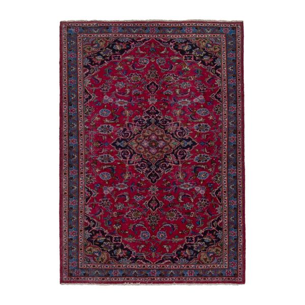 Persian Kashmar area rug in burgundy and navy, 7' x 6'3"