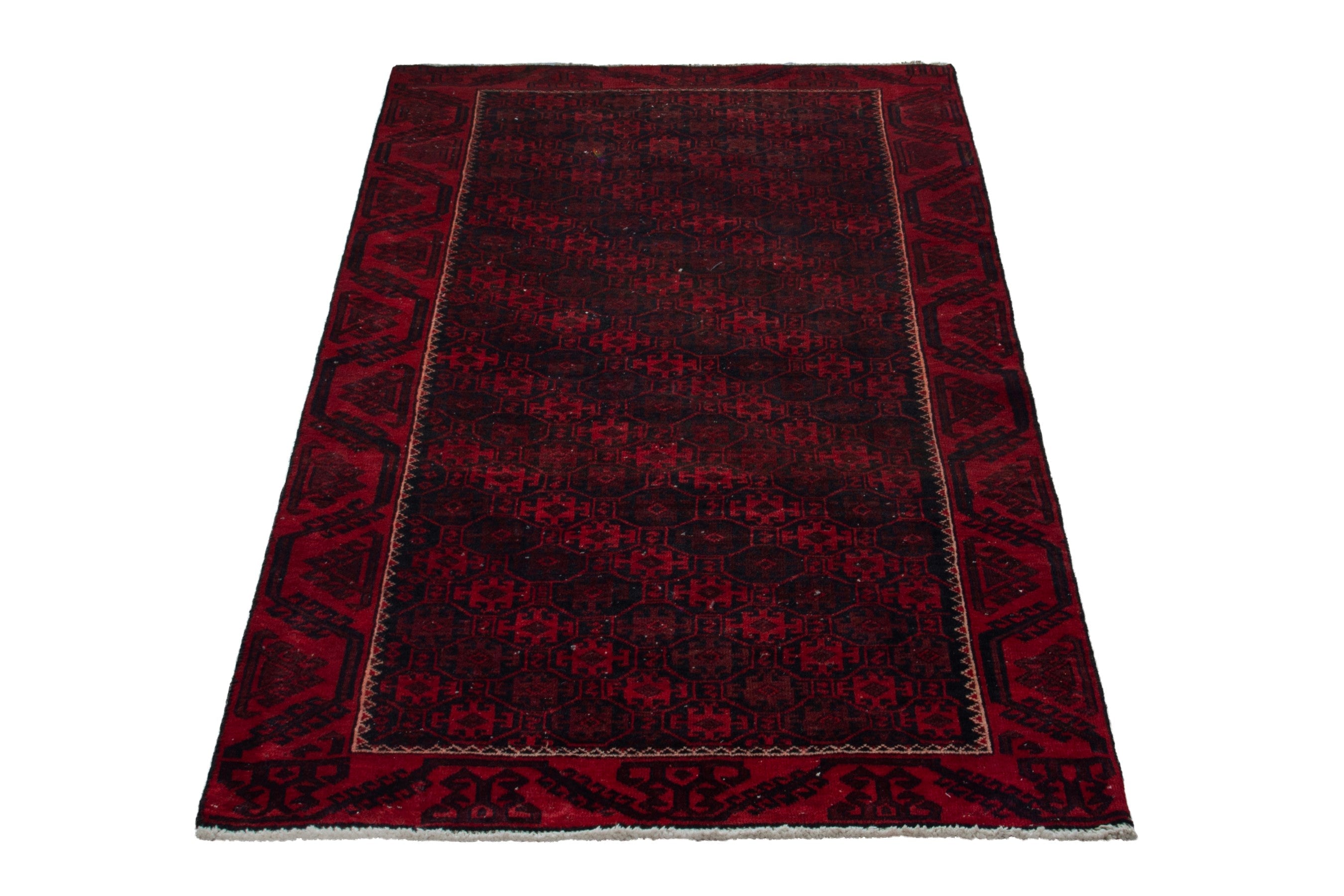Persian Baluch runner rug in burgundy and deep red, view 3 of 17