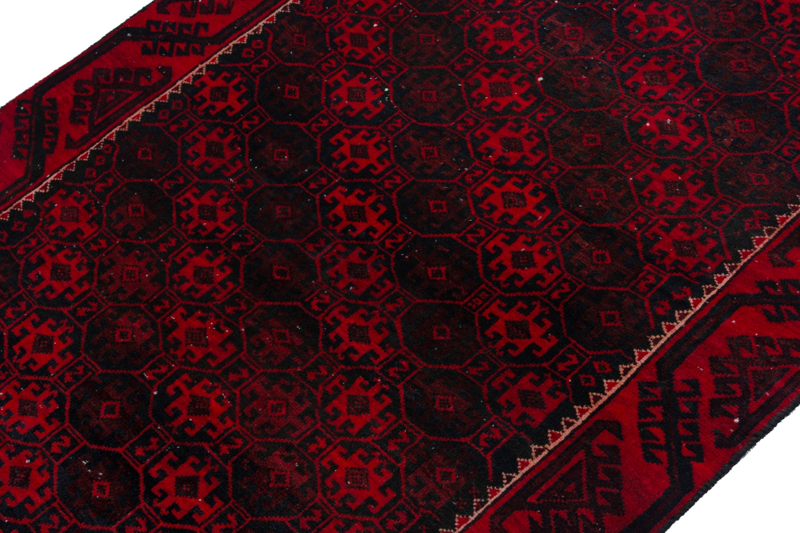 Persian Baluch runner rug in burgundy and deep red, view 6 of 17