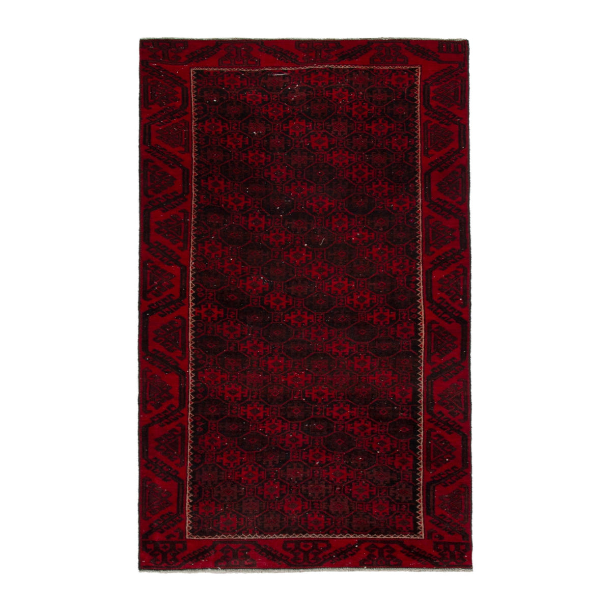 Persian Baluch runner rug in burgundy and deep red, 3'2" x 6'6"