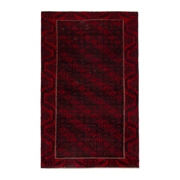 Persian Baluch runner rug in burgundy and deep red, 3'2" x 6'6"