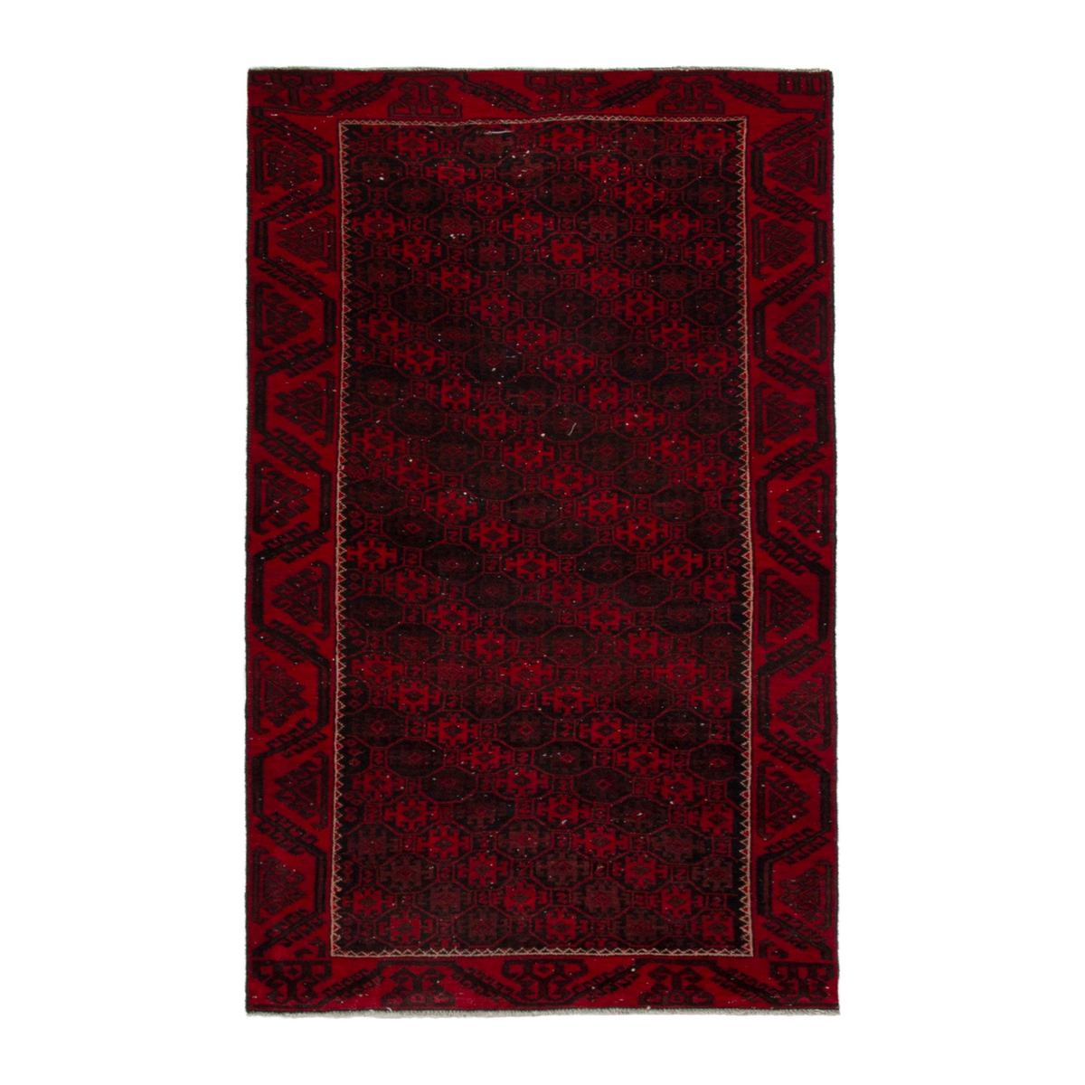 Persian Baluch runner rug in burgundy and deep red, 3'2" x 6'6"