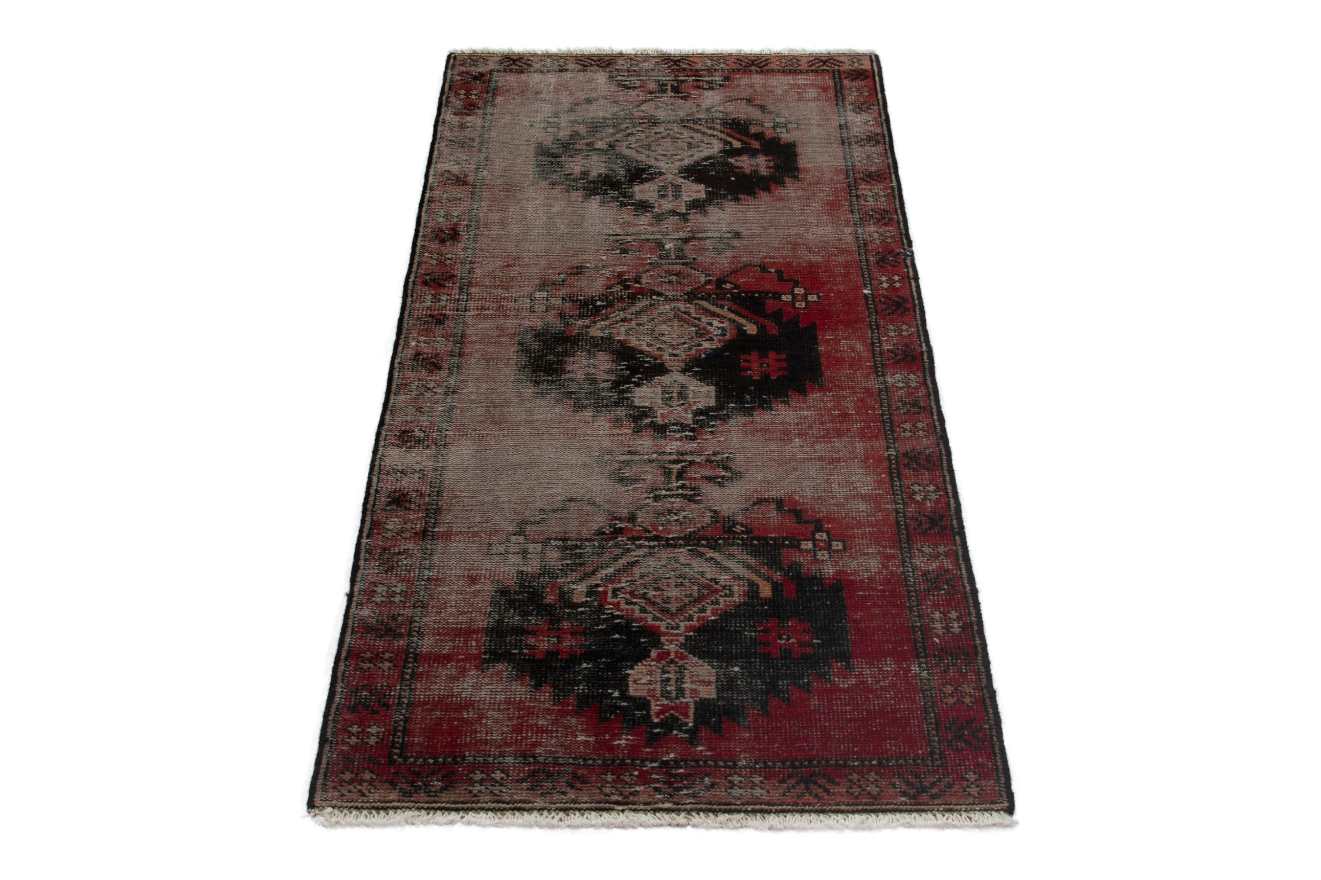 Persian Ferdos accent rug in faded red and deep red, view 2 of 16