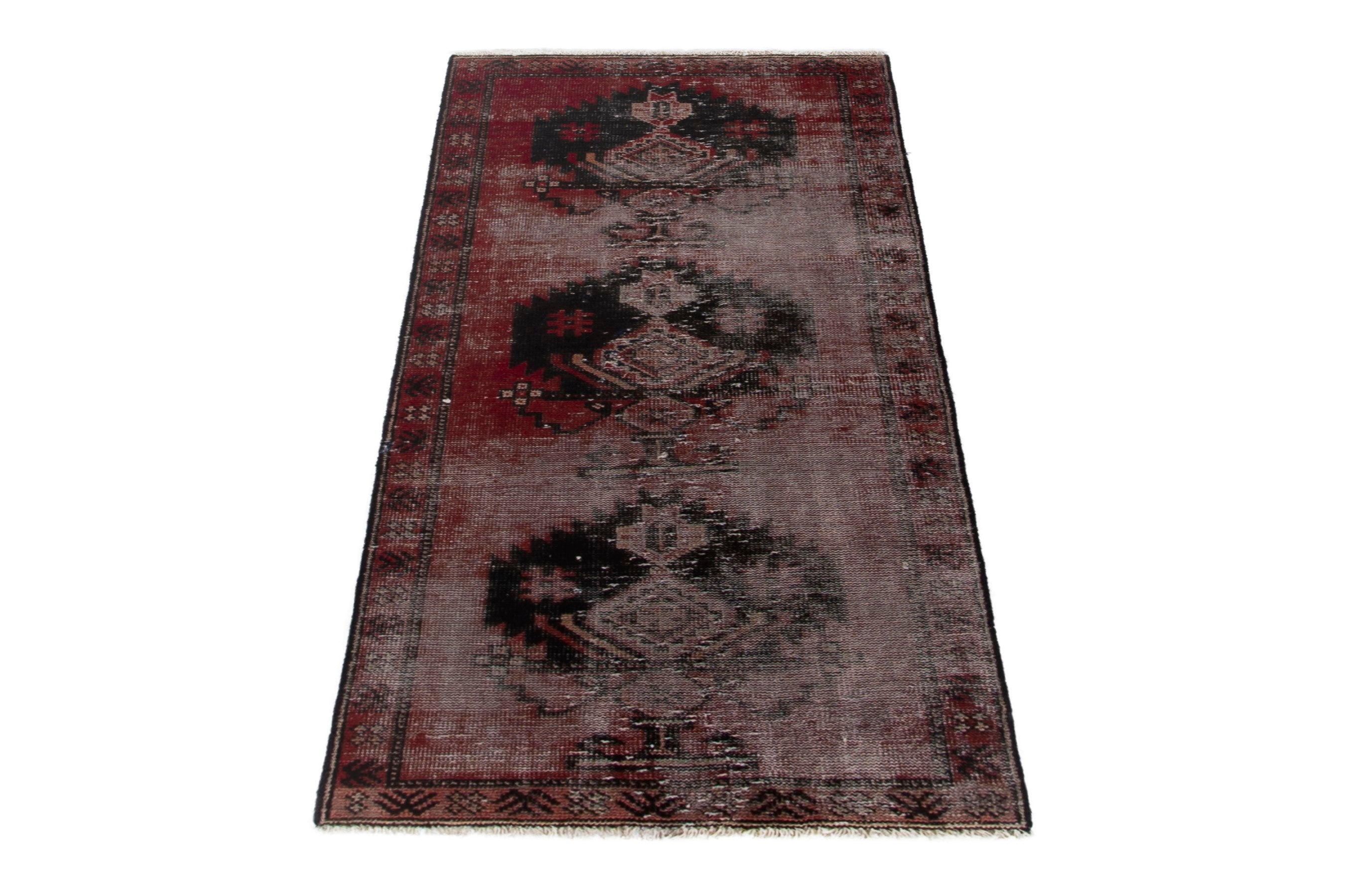 Persian Ferdos accent rug in faded red and deep red, view 3 of 16
