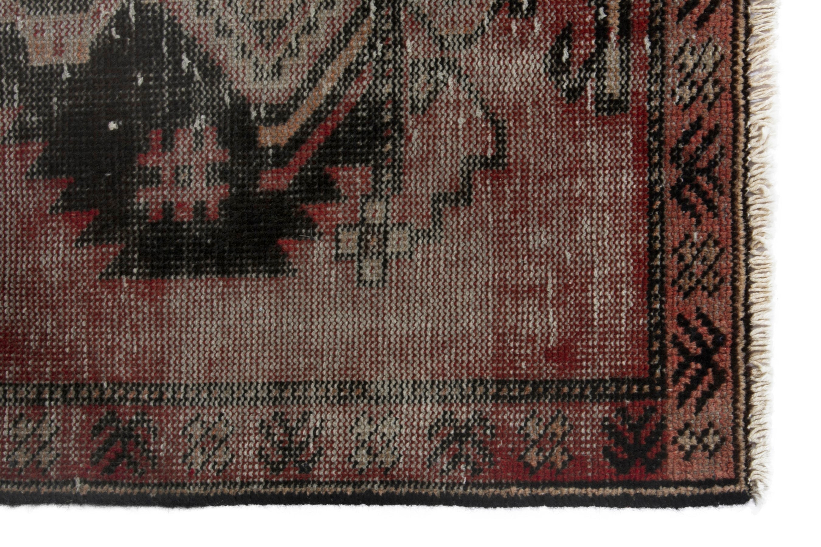 Persian Ferdos accent rug in faded red and deep red, view 9 of 16