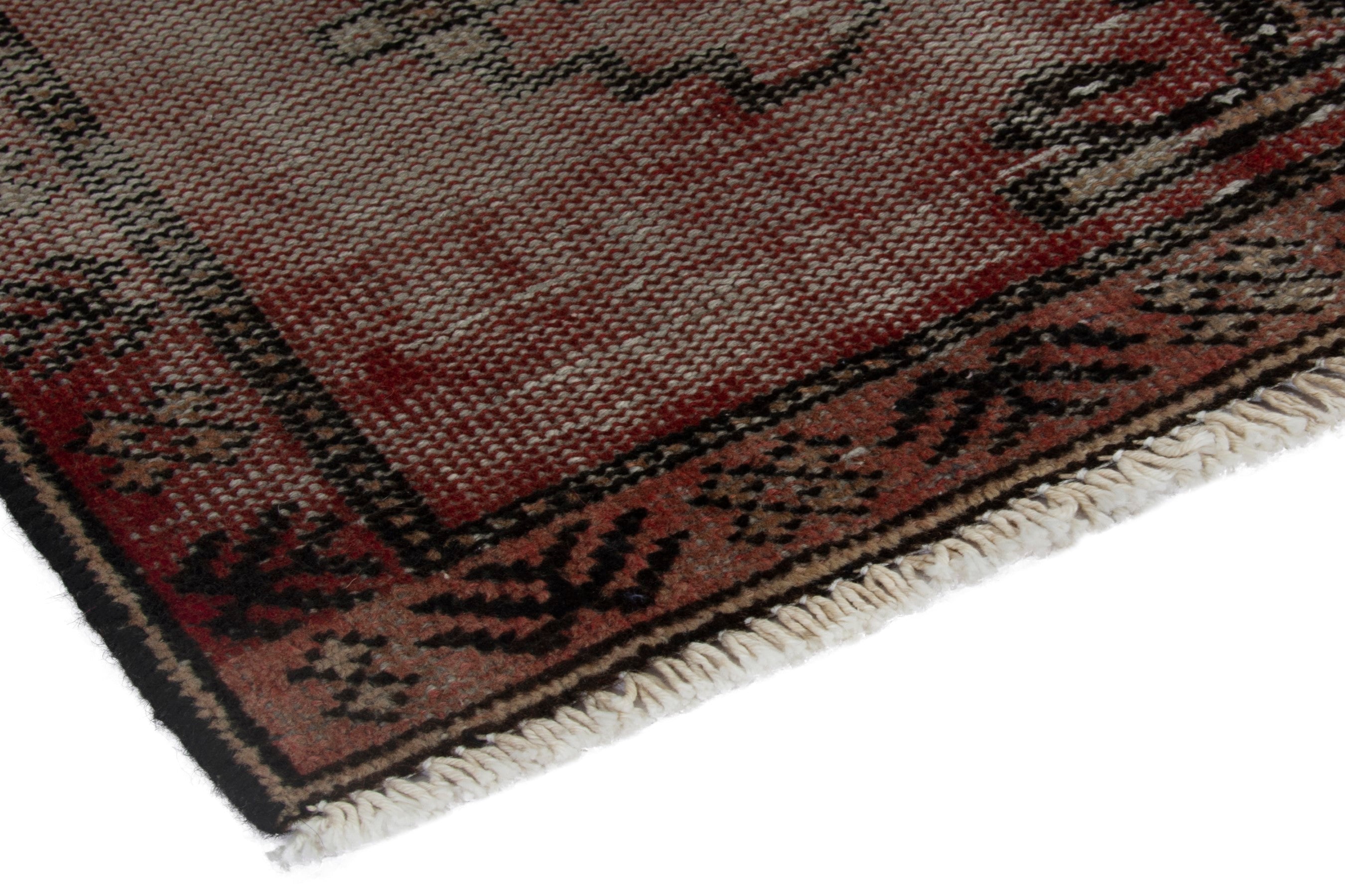 Persian Ferdos accent rug in faded red and deep red, view 4 of 16