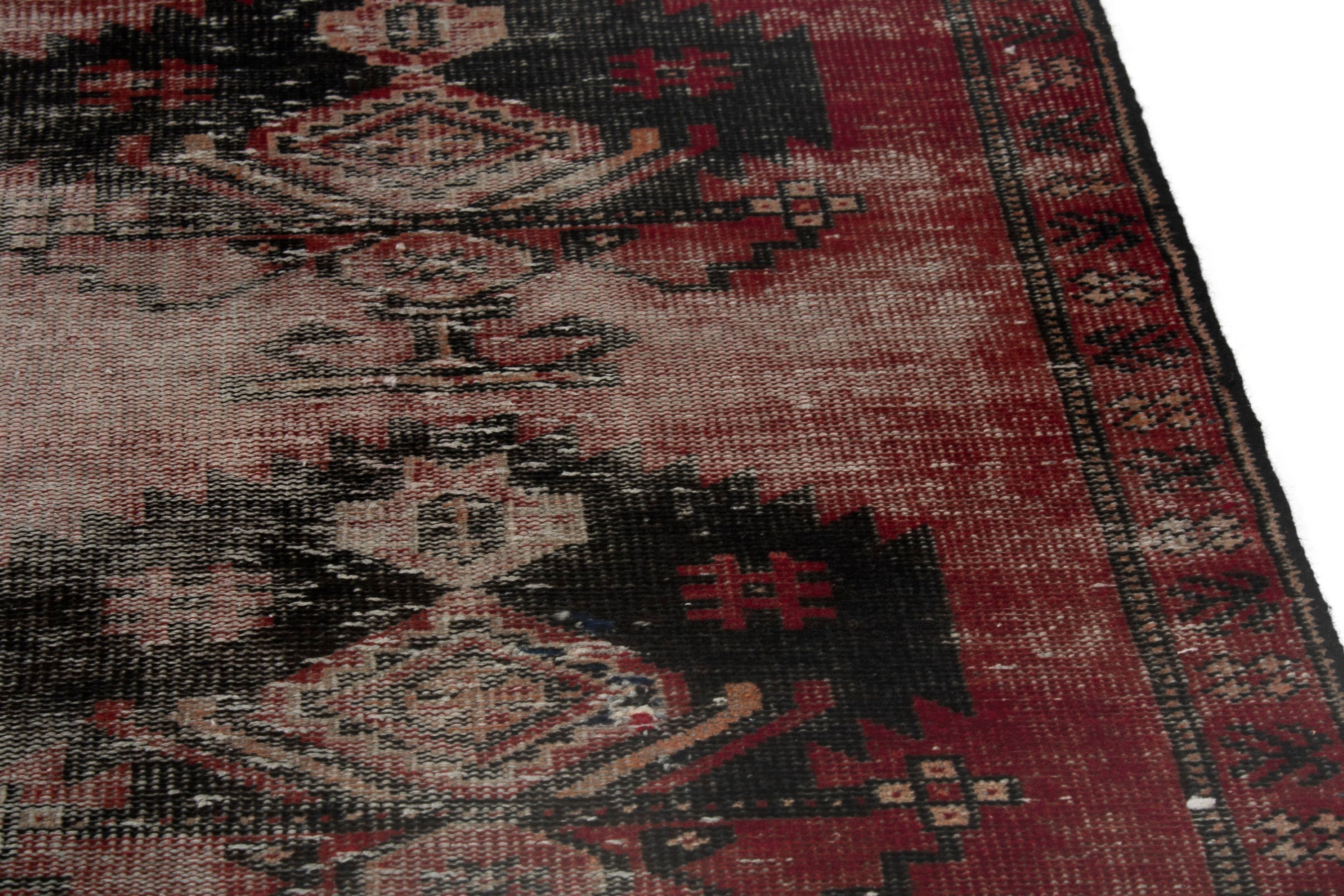 Persian Ferdos accent rug in faded red and deep red, view 8 of 16