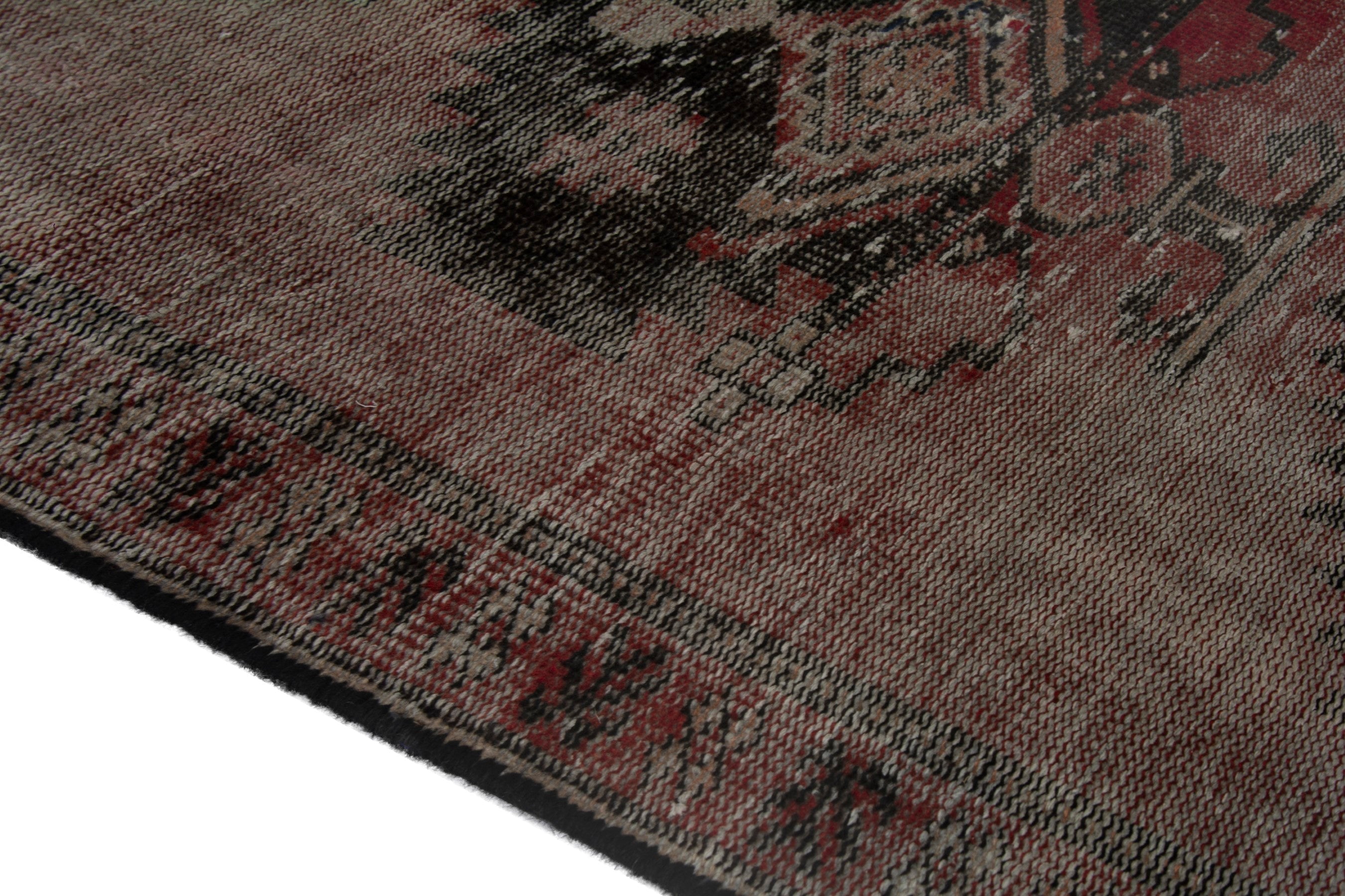 Persian Ferdos accent rug in faded red and deep red, view 5 of 16