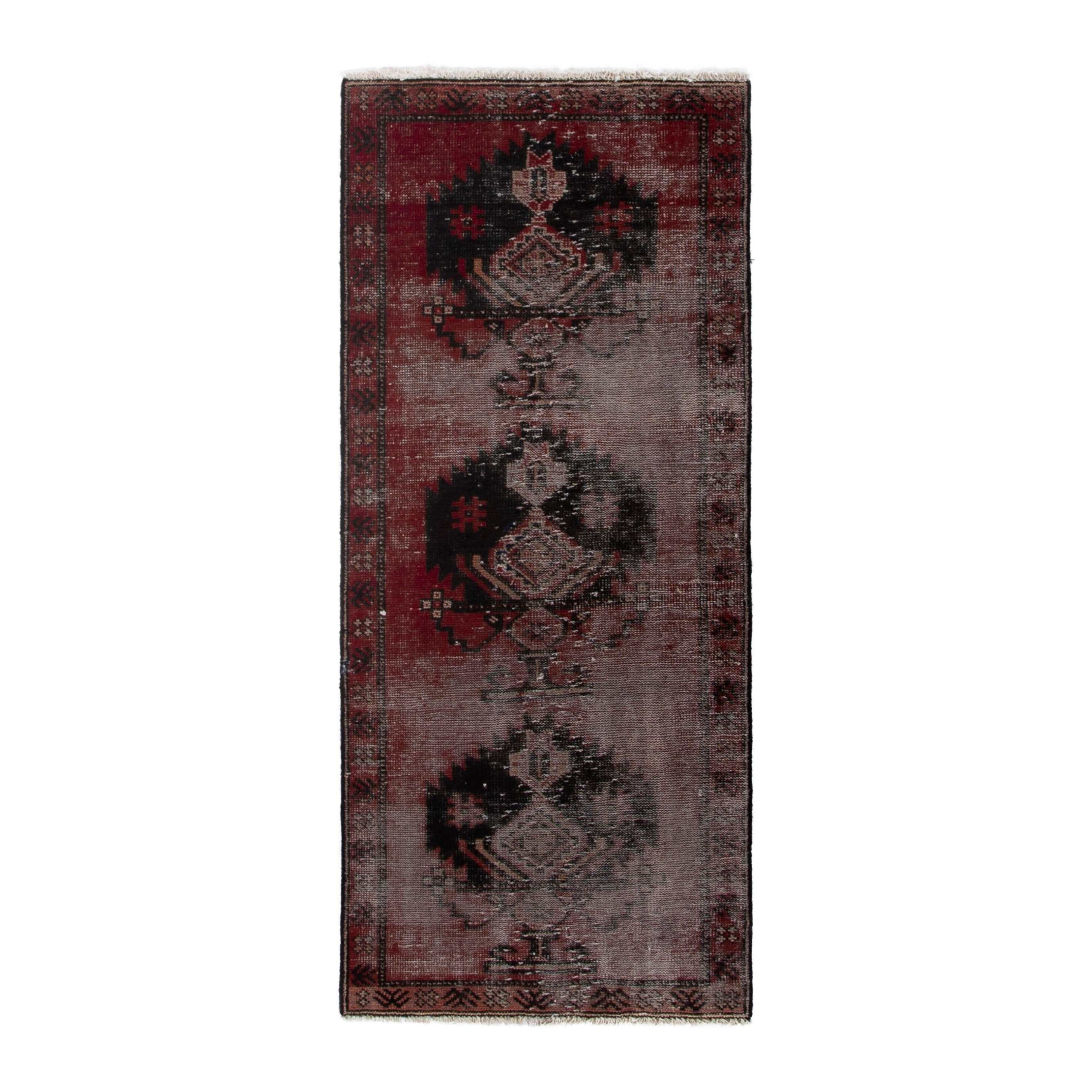 Persian Ferdos accent rug in faded red and deep red, 2'5" x 5'3"