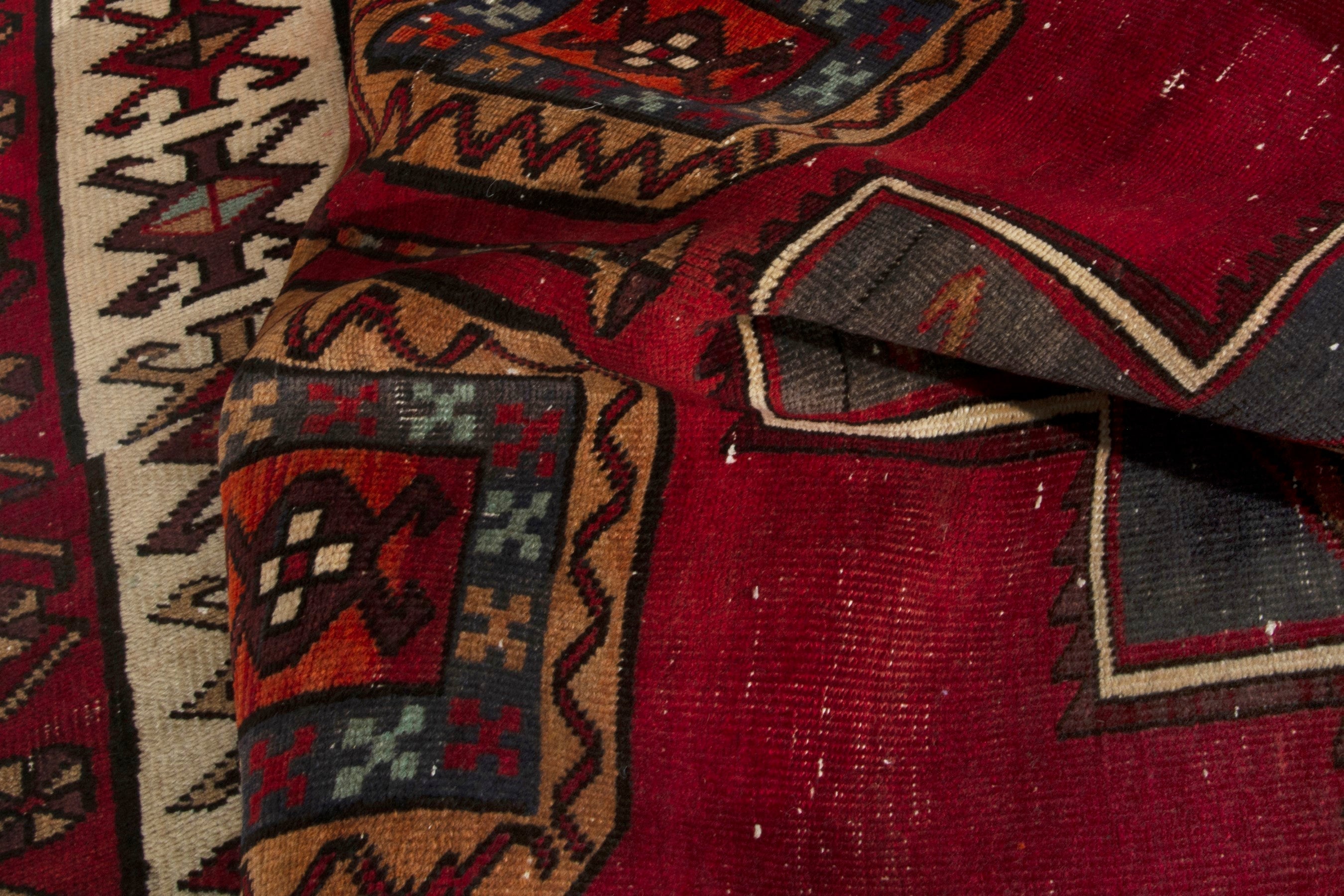 Persian Ardabil area rug in deep red and cream, view 14 of 17