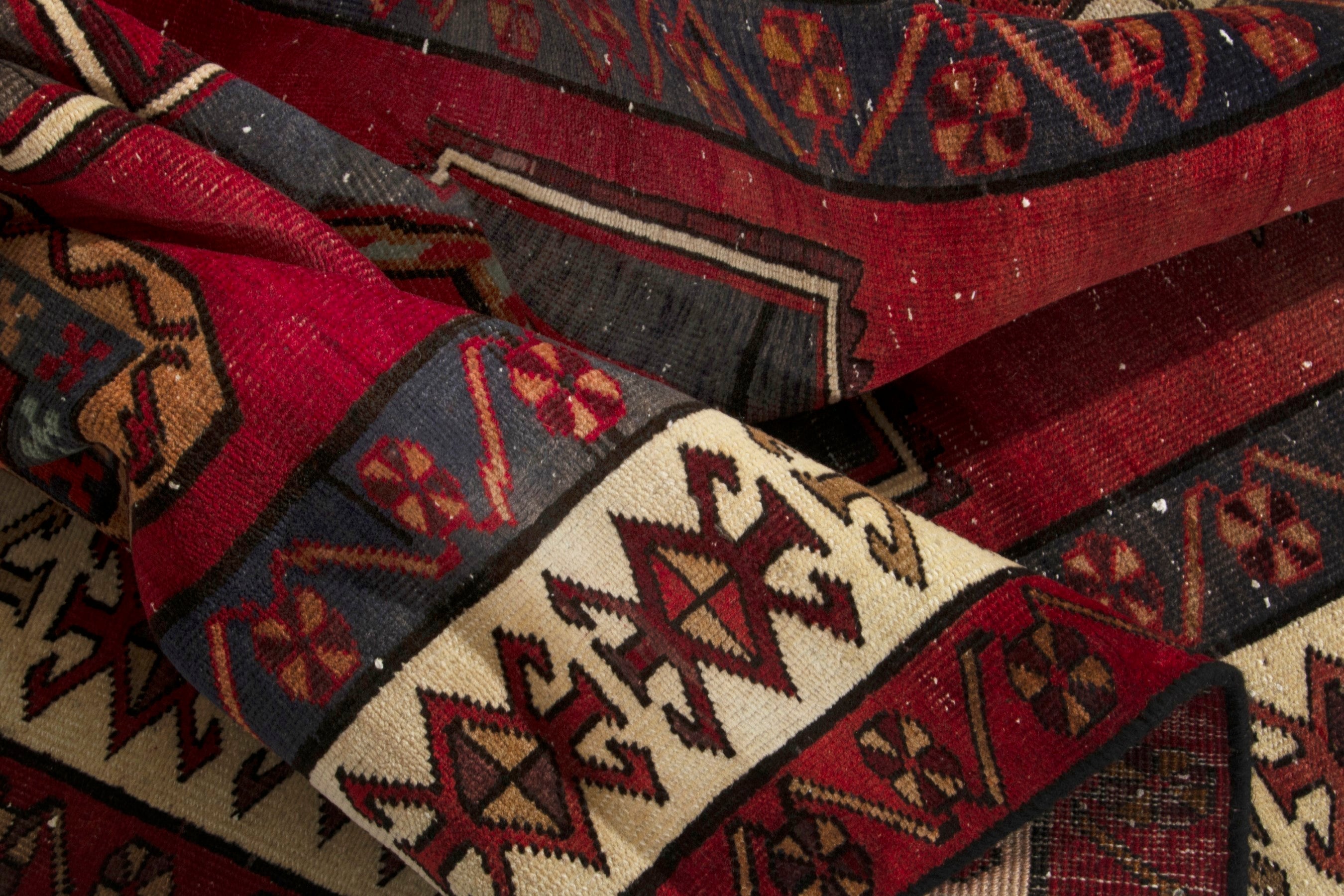 Persian Ardabil area rug in deep red and cream, view 15 of 17