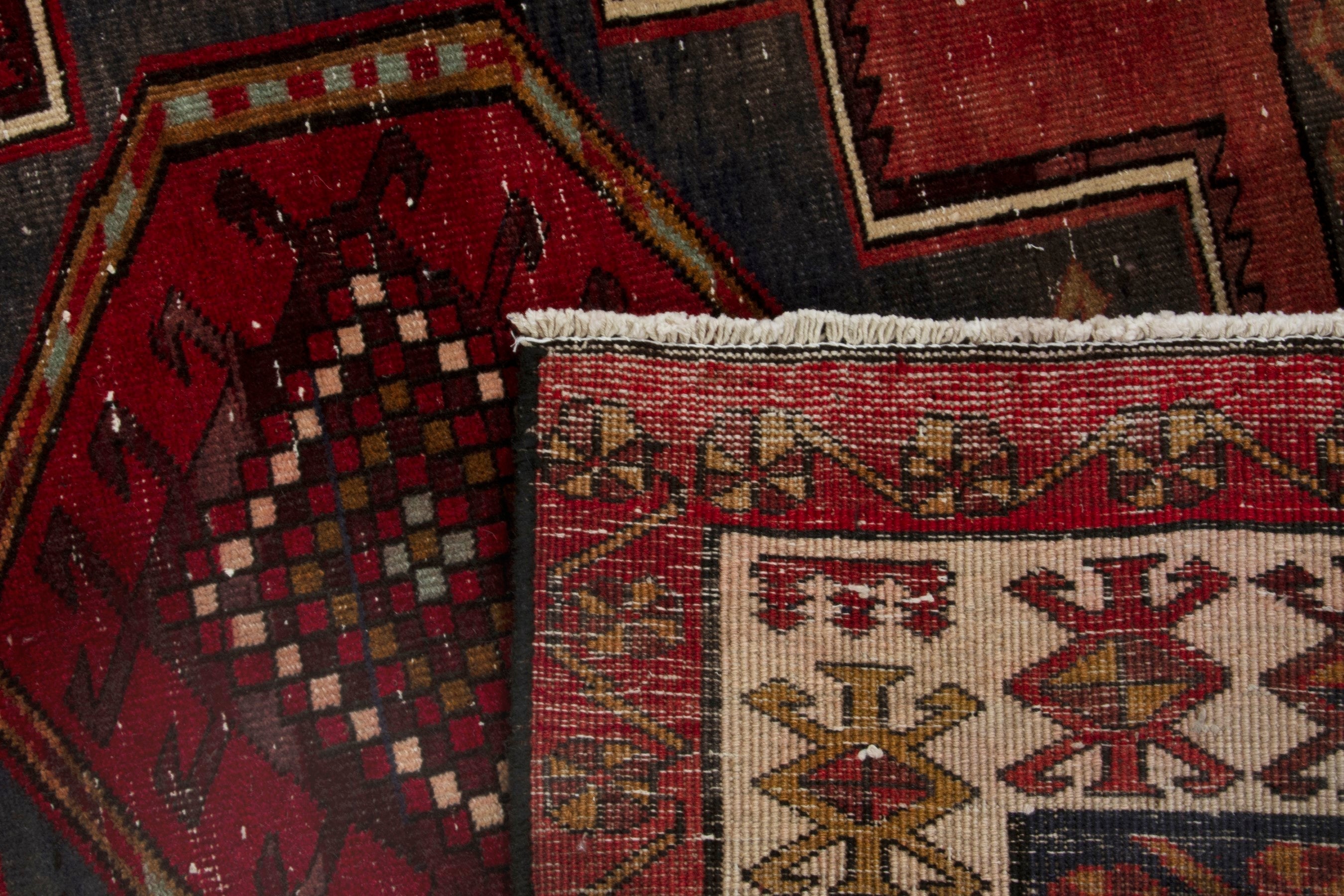 Persian Ardabil area rug in deep red and cream, view 17 of 17