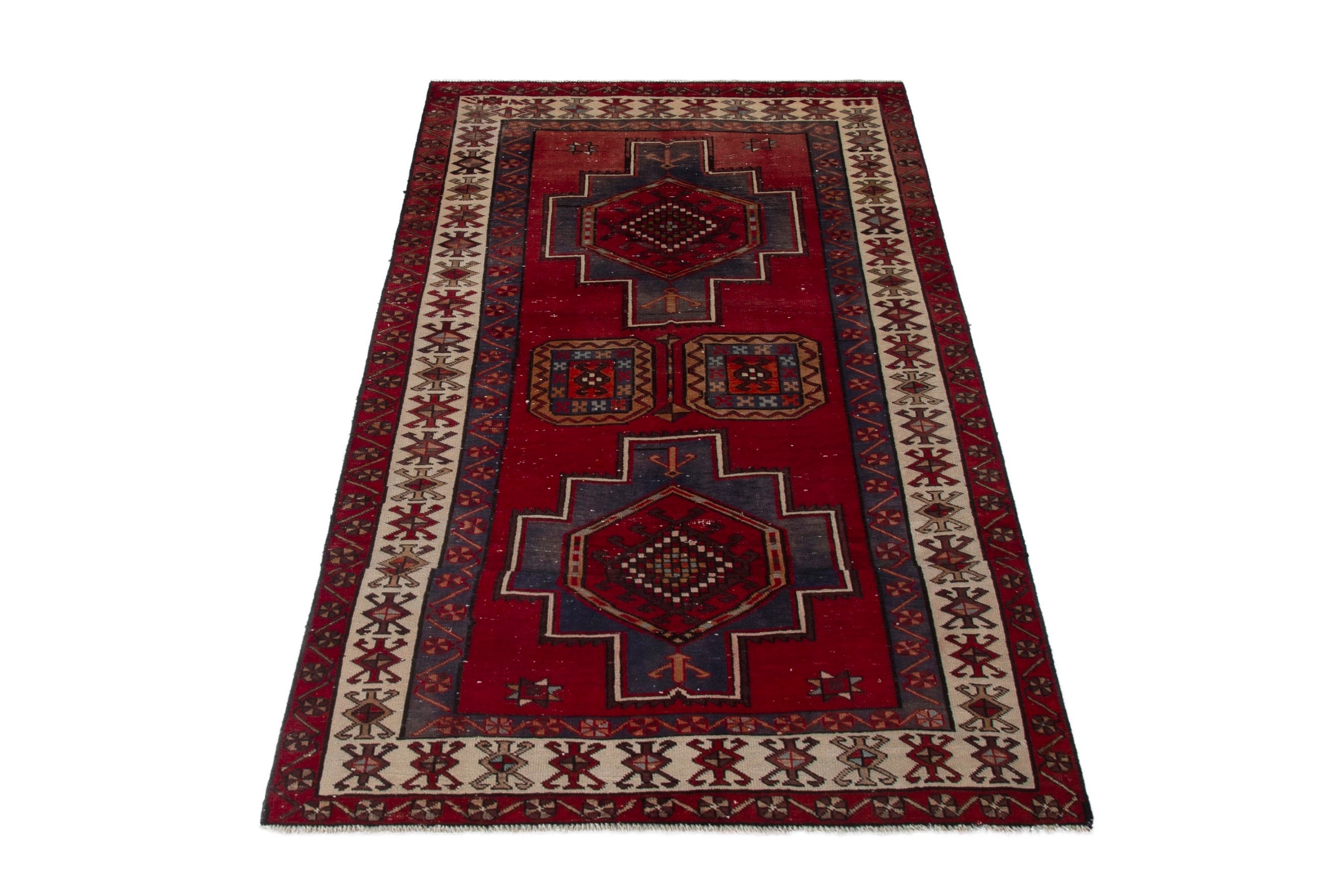 Persian Ardabil area rug in deep red and cream, view 2 of 17