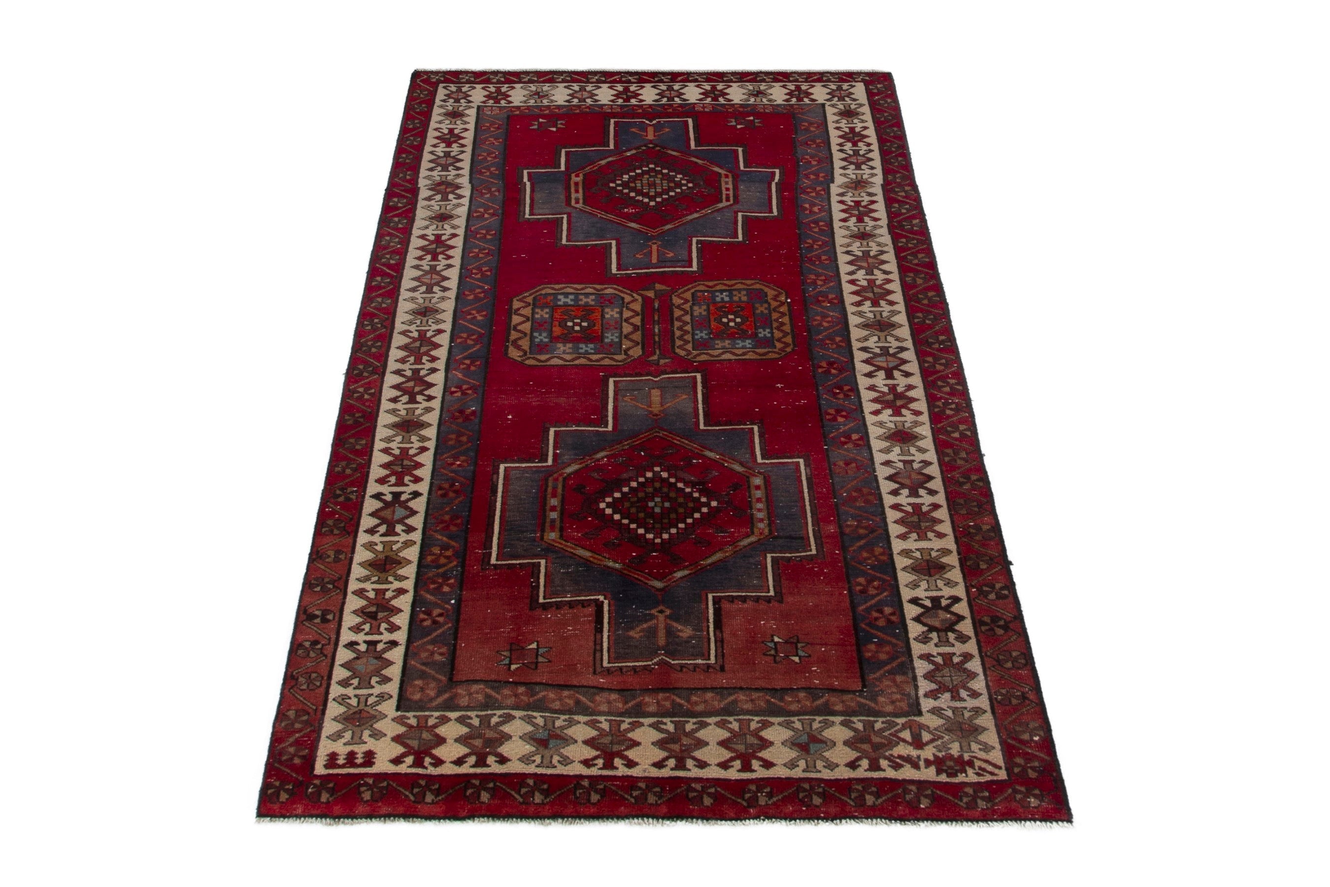 Persian Ardabil area rug in deep red and cream, view 3 of 17