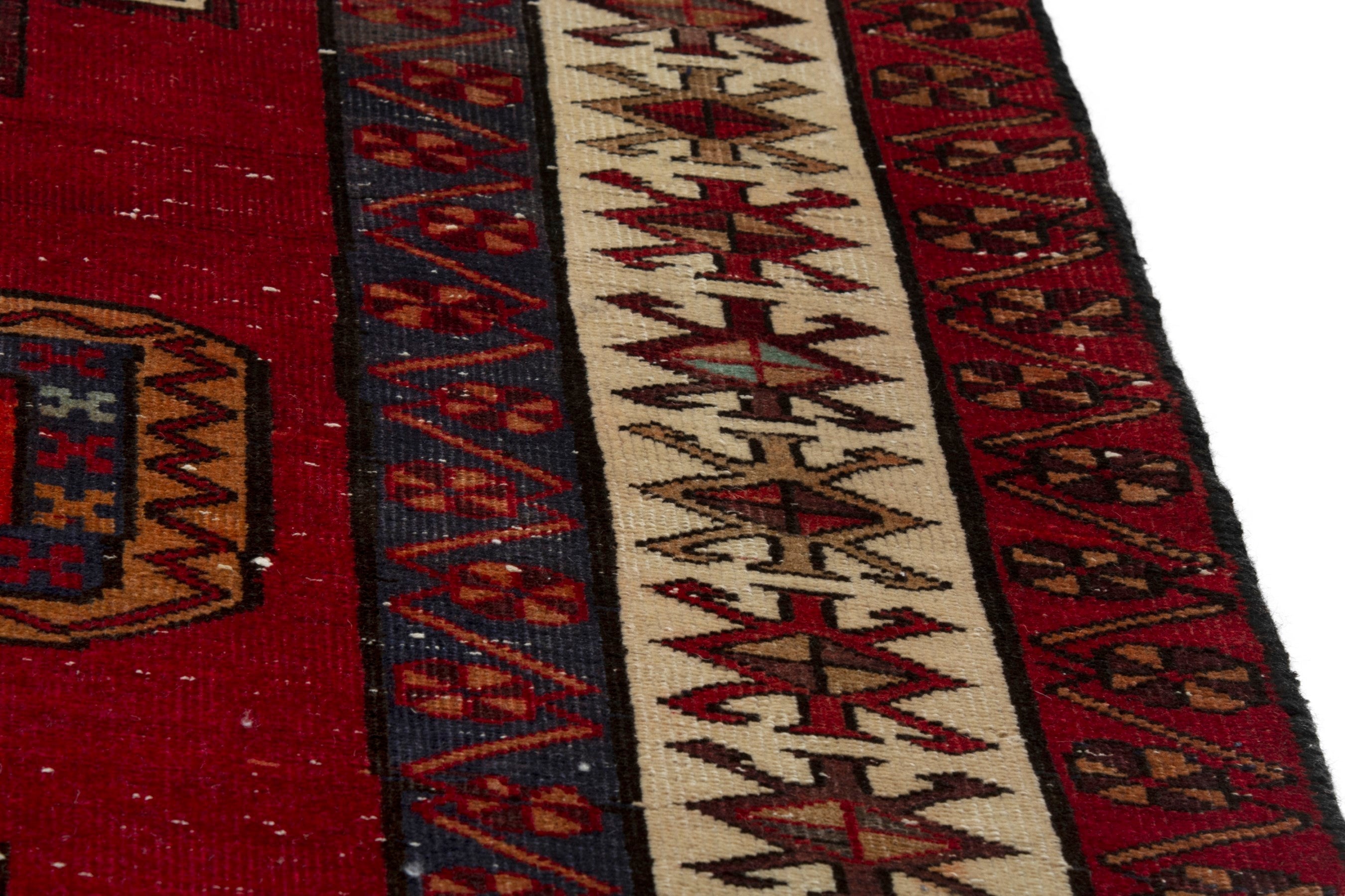 Persian Ardabil area rug in deep red and cream, view 8 of 17
