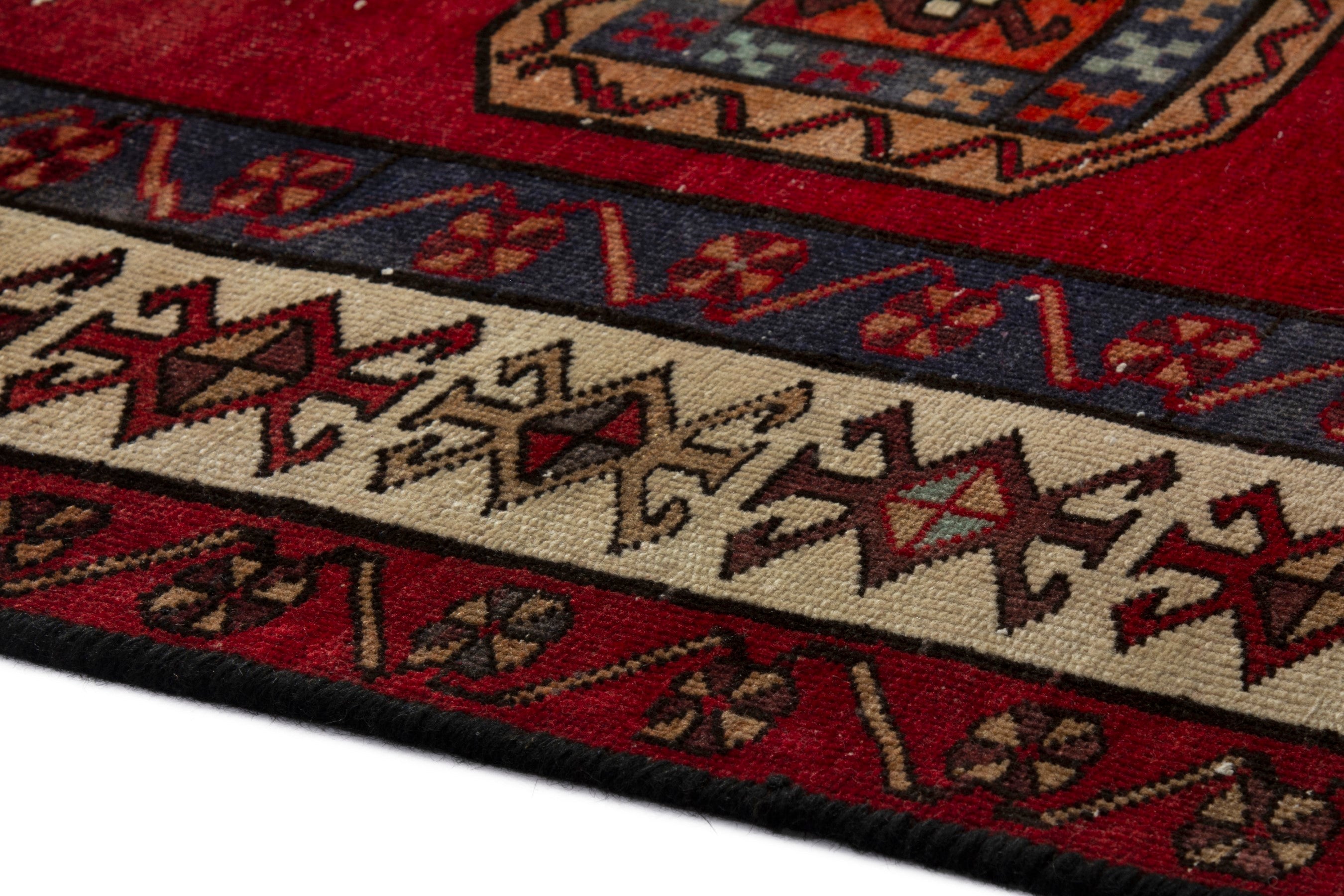 Persian Ardabil area rug in deep red and cream, view 5 of 17