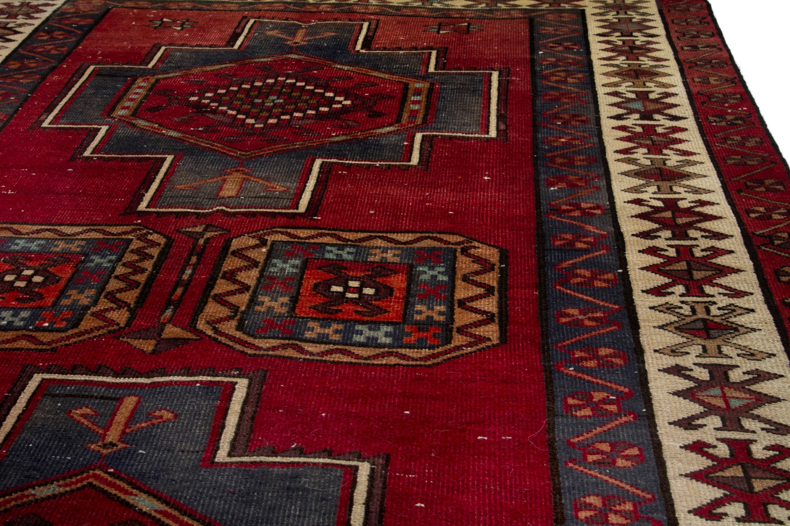 Persian Ardabil area rug in deep red and cream, view 7 of 17