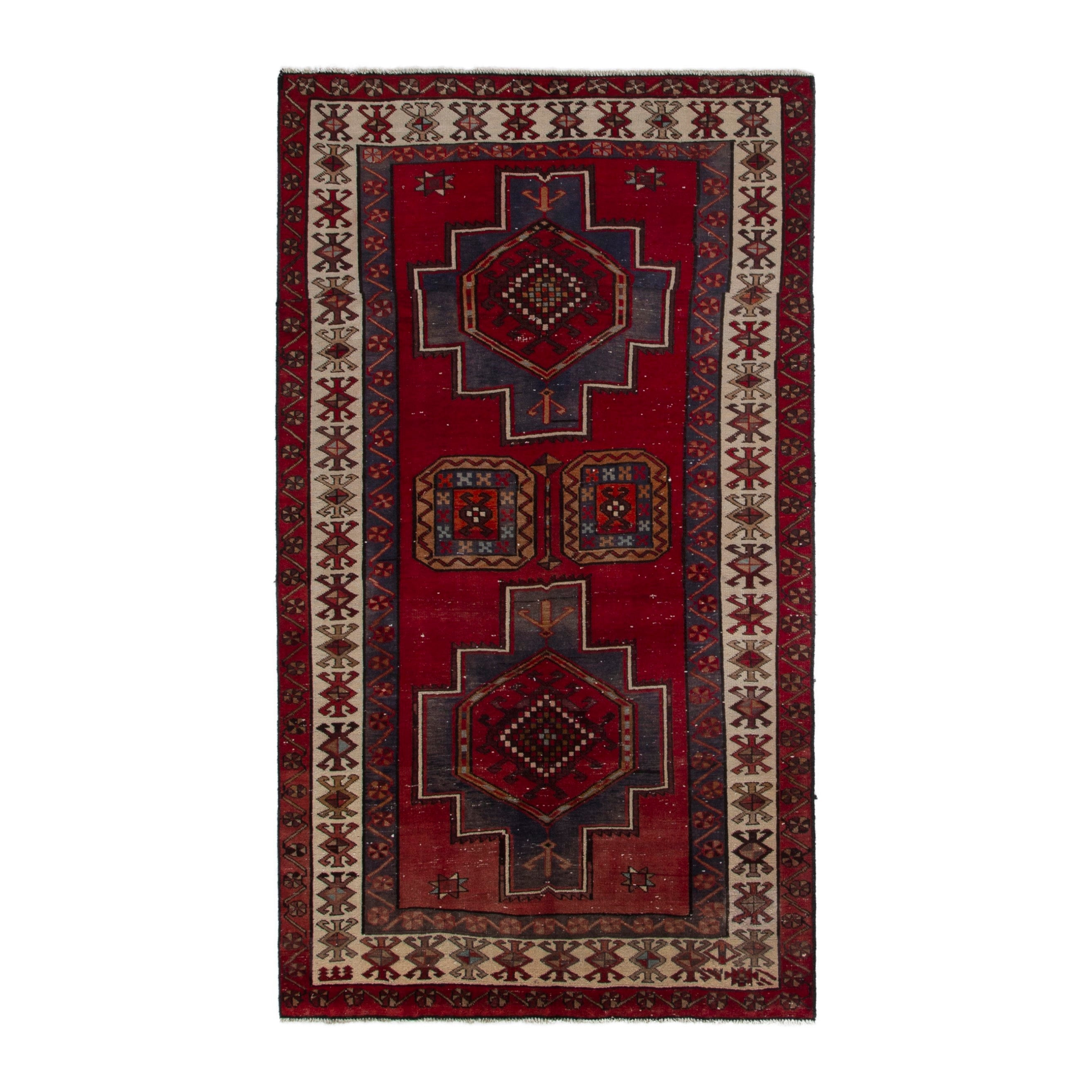 Persian Ardabil area rug in deep red and cream, 4'2" x 7'1"